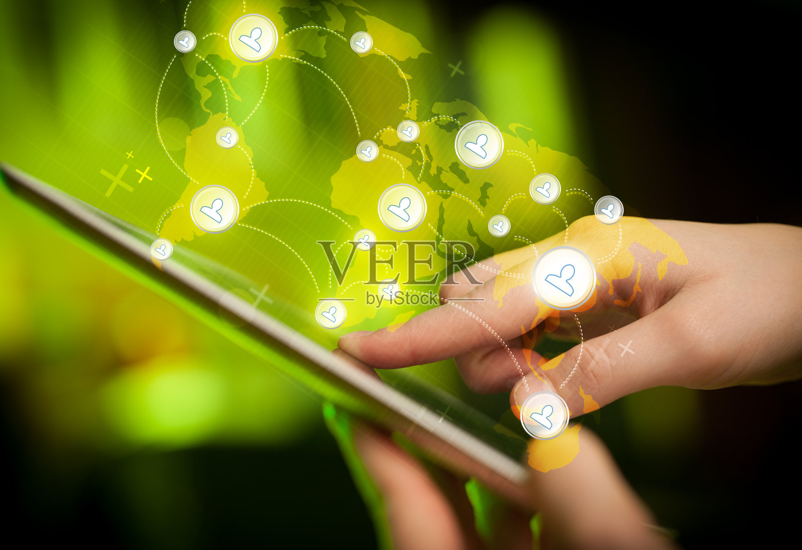 手触式平板电脑，社交网络概念照片摄影图片