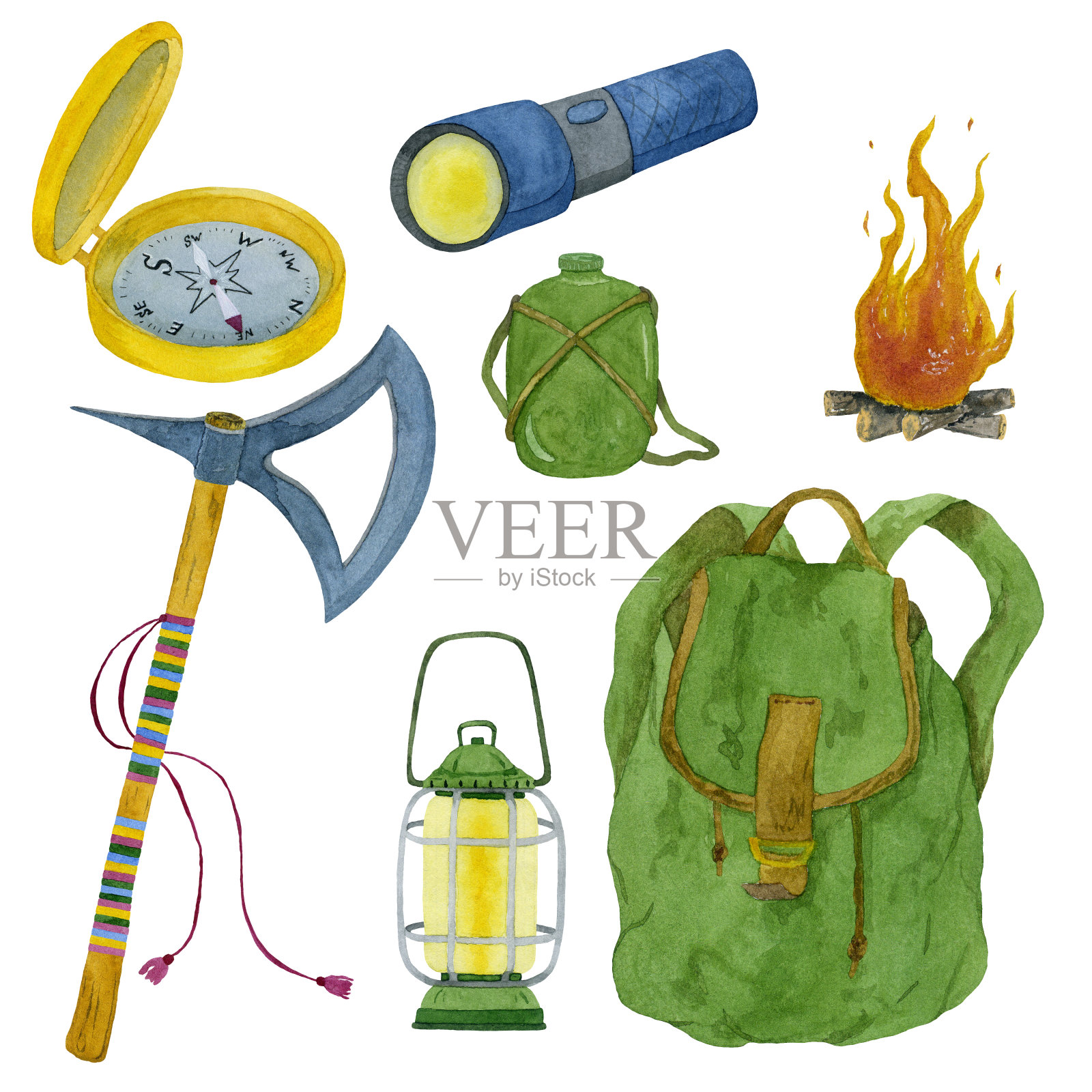 一套旅行插图。孤立的插图在白色的背景。插画图片素材