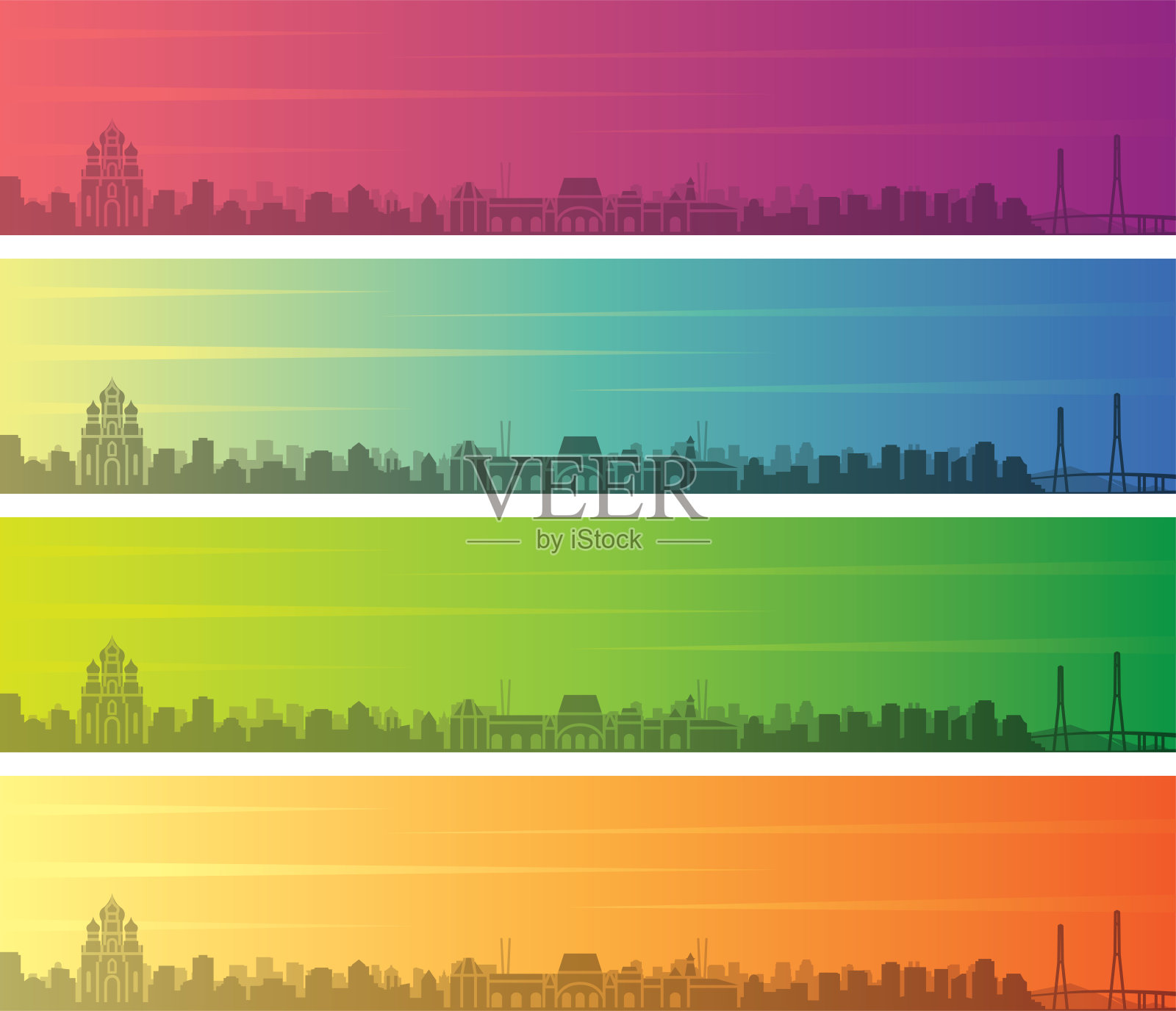 符拉迪沃斯托克多色梯度天际线横幅插画图片素材