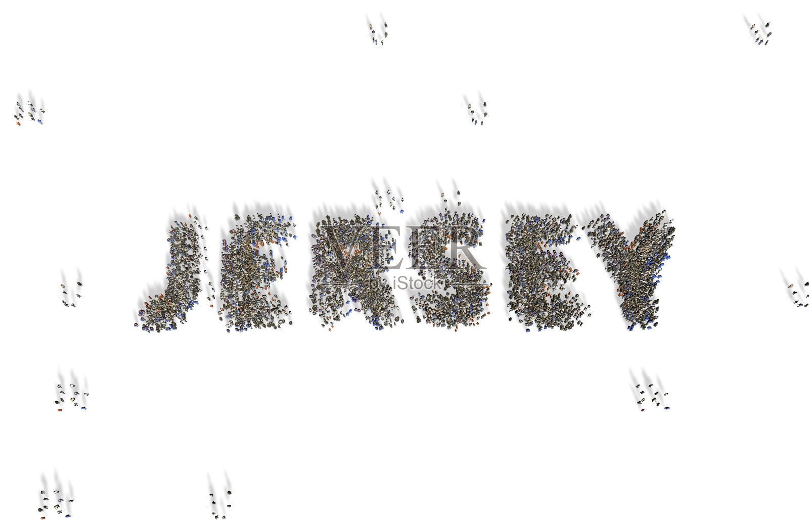 一大群人站在一起组成泽西岛照片摄影图片