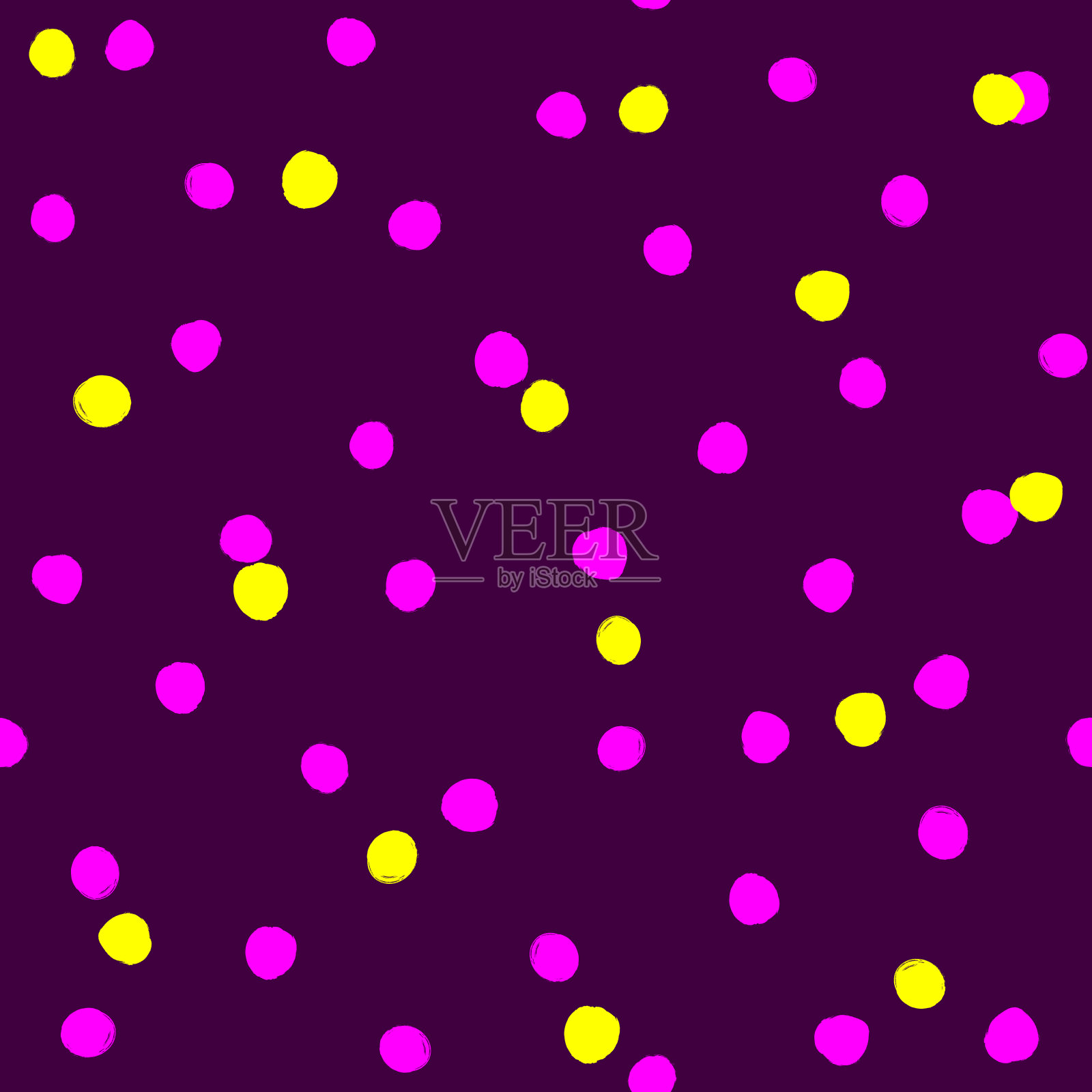 用粗糙的笔刷绘制的凌乱的圆形点。无缝图案与不规则的圆点。难看的东西、水彩、油漆。插画图片素材