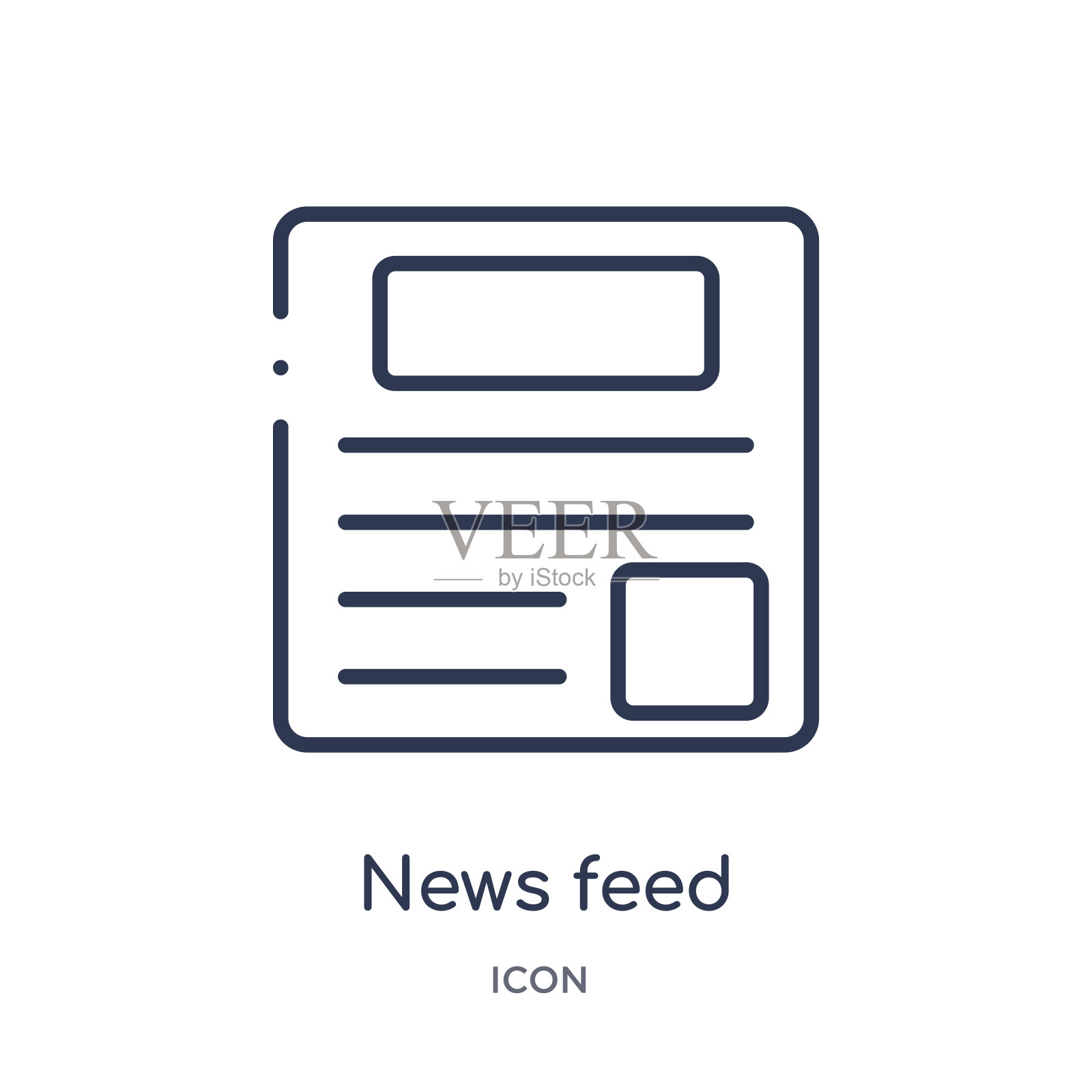 一般大纲集合的线性新闻提要图标。细线新闻提要图标孤立在白色背景。新闻动态潮流插图图标素材