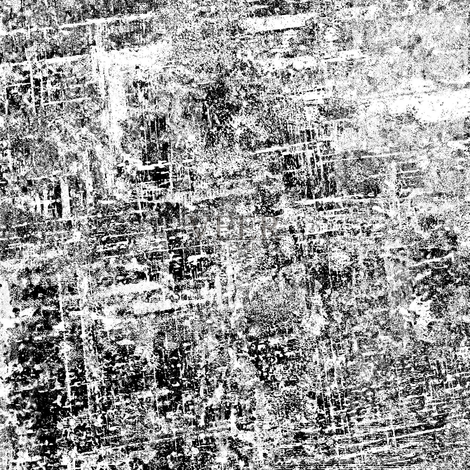 垃圾黑和白色抽象背景。划痕，碎屑，裂缝，污垢，磨损的纹理。黑暗的单色表面照片摄影图片