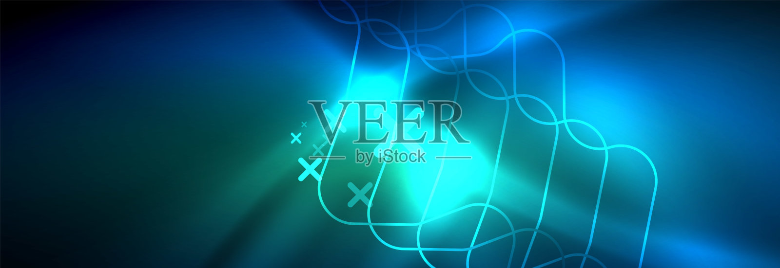 霓虹灯发光的技术线，高科技未来抽象的背景模板与方形形状插画图片素材