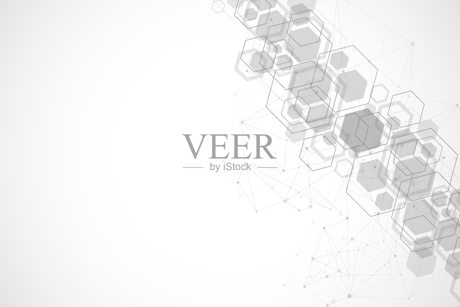 摘要医学背景DNA研究，遗传学，基因组，DNA链。遗传分析艺术概念与灰色六边形，线，点。生物技术网络概念，矢量图解插画图片素材