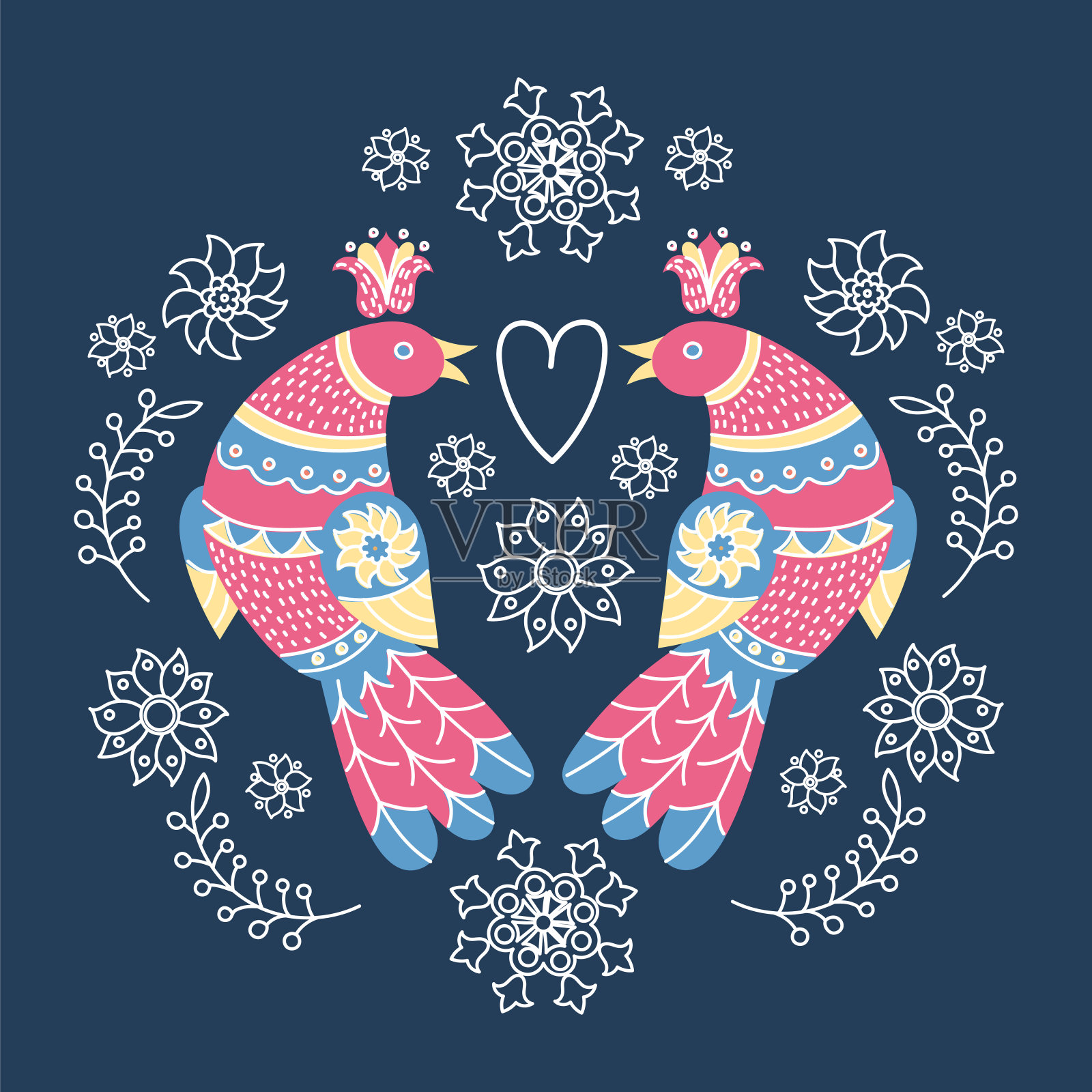 民间冬季鸟民族装饰矢量插图集插画图片素材