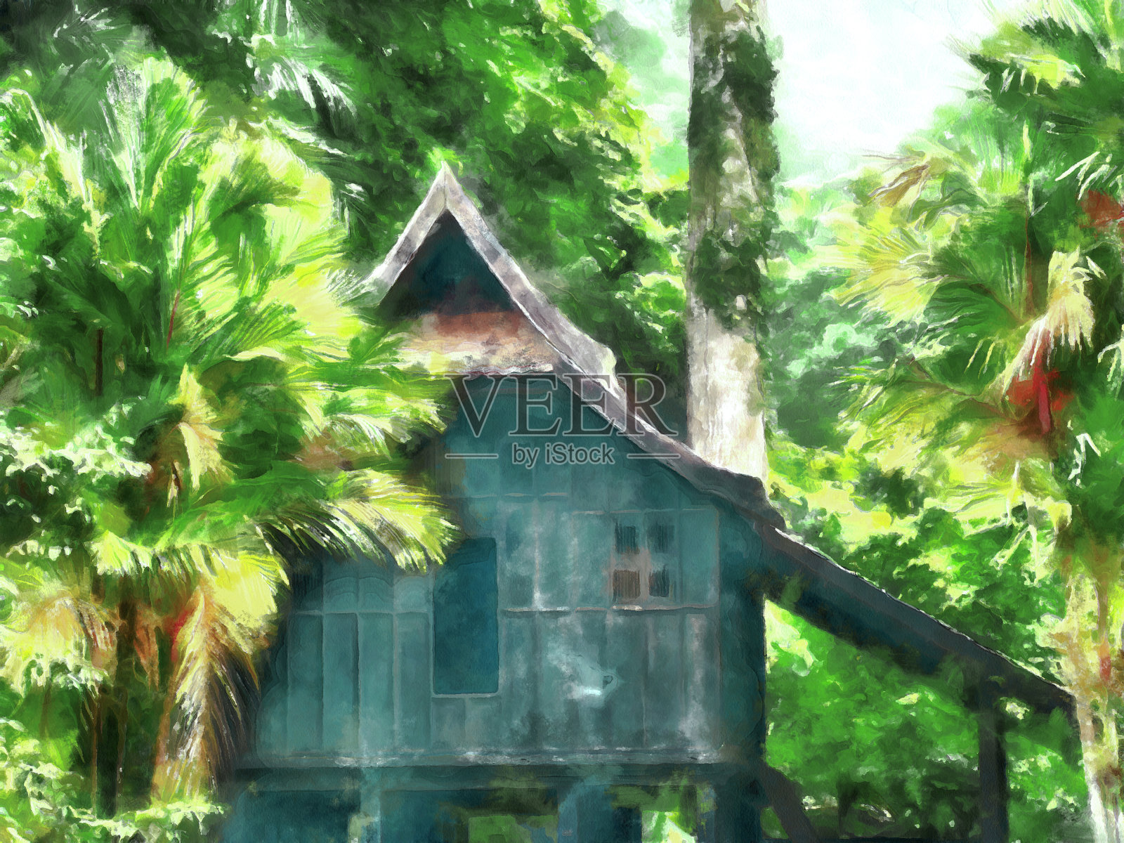 丛林中的小屋插画图片素材