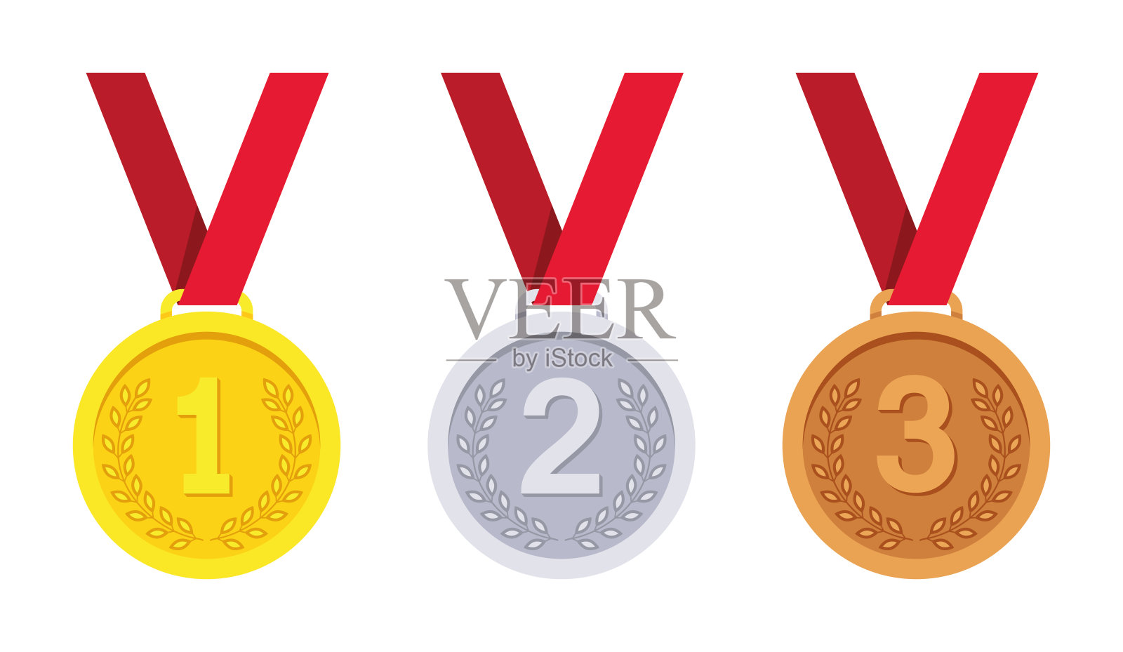 奖牌:金、银、铜三套。向量插画图片素材