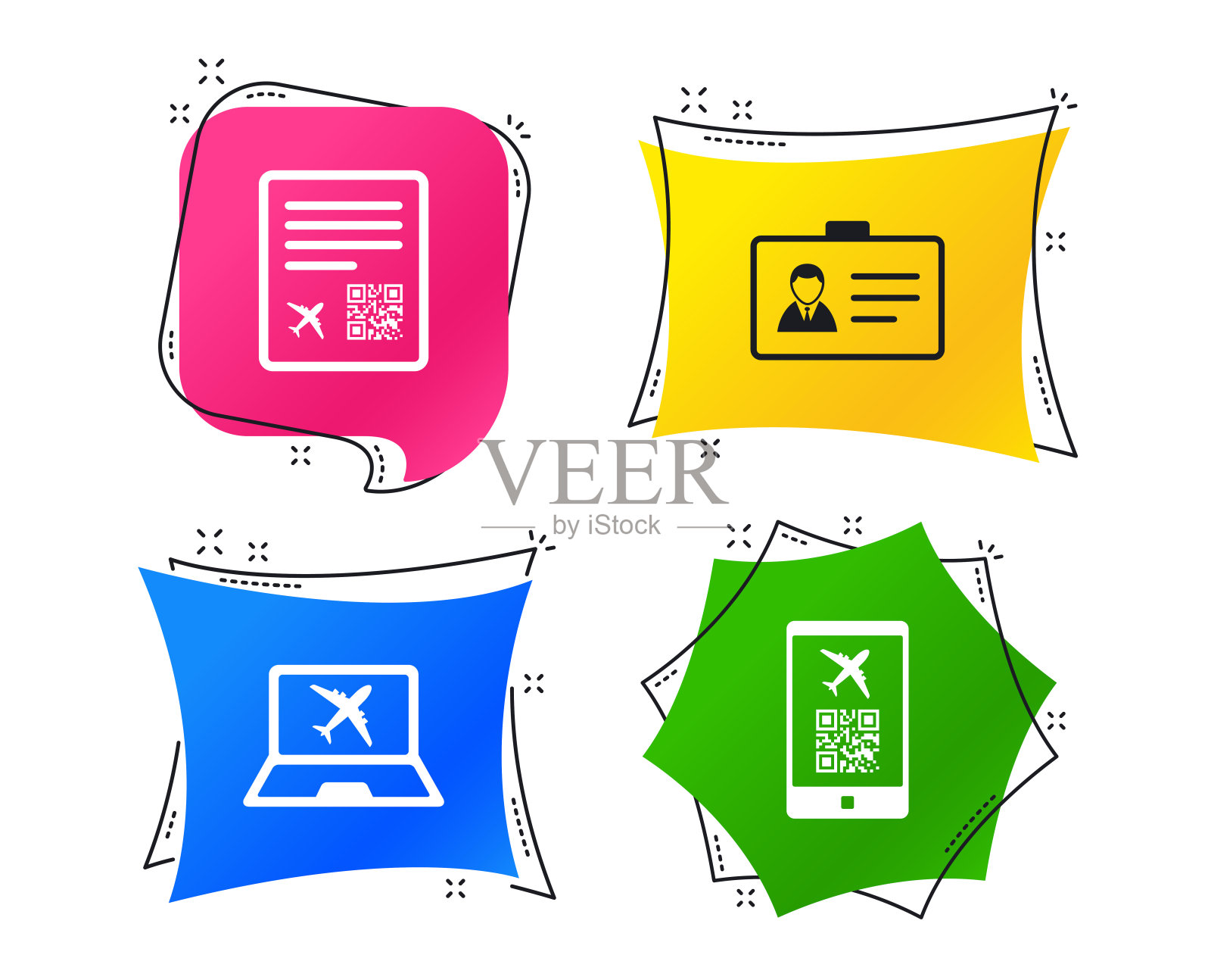 二维码图标。登机牌和飞行标志。向量图标素材