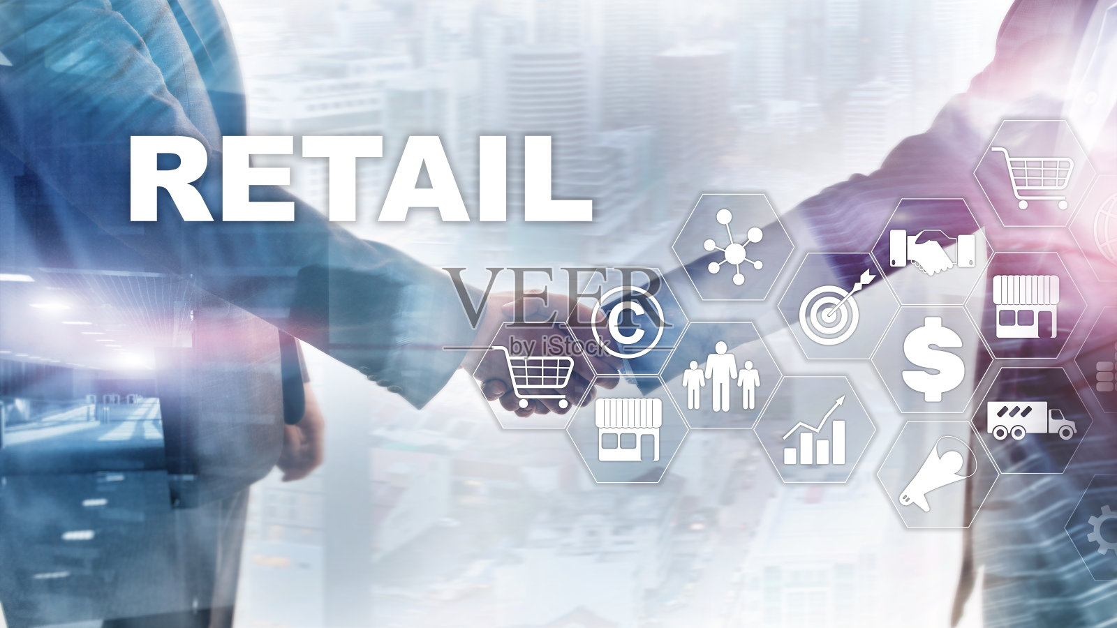 零售技术交流购物虚拟屏幕概念。营销数据管理。未来网上购物。抽象的背景。照片摄影图片