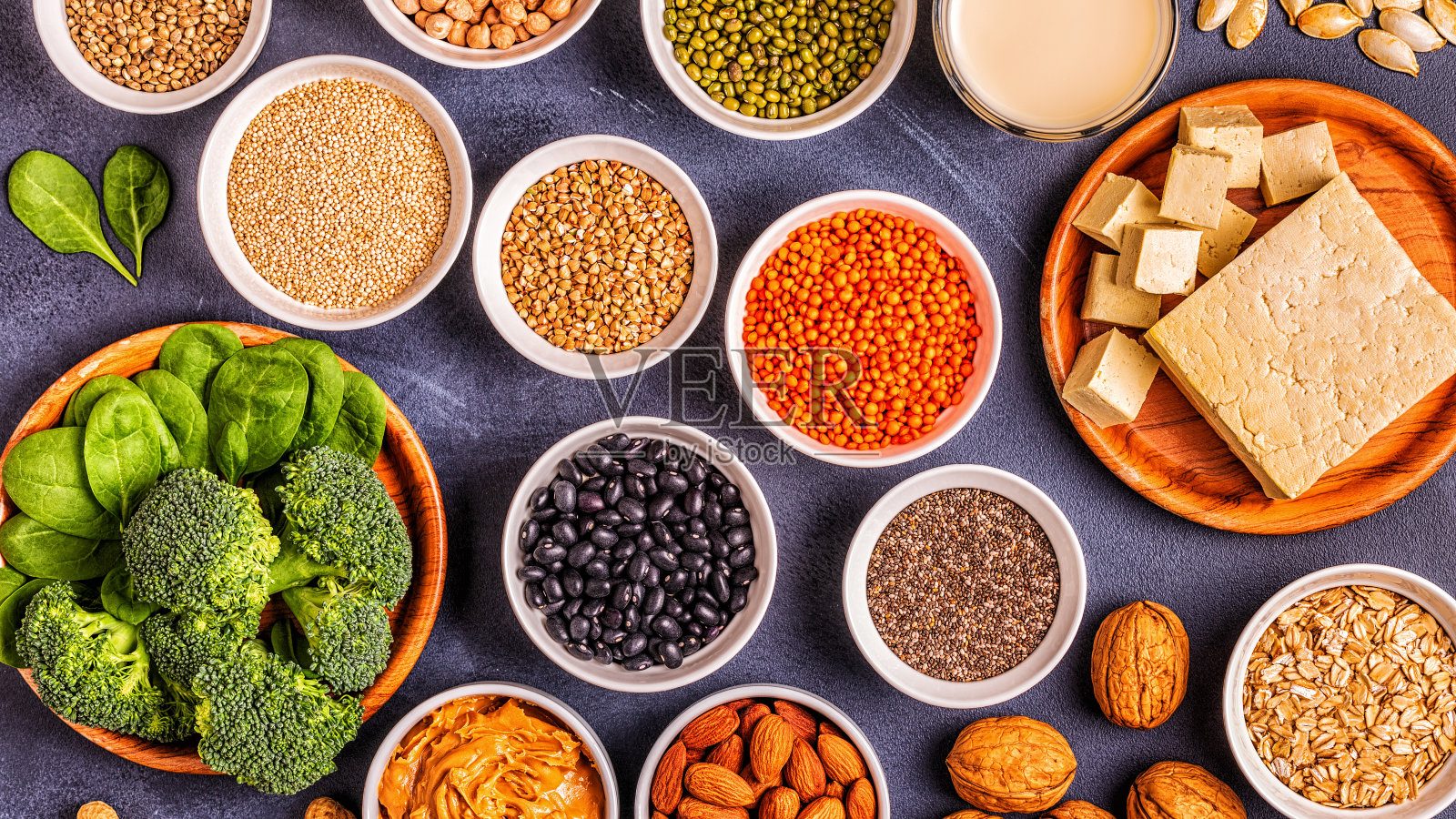 健康饮食纯素食物，素食蛋白质来源照片摄影图片