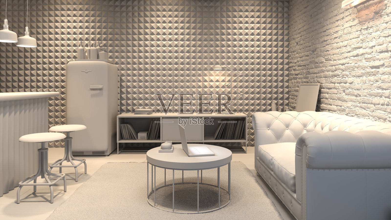 现代男士客厅的室内，bar 3D渲染照片摄影图片