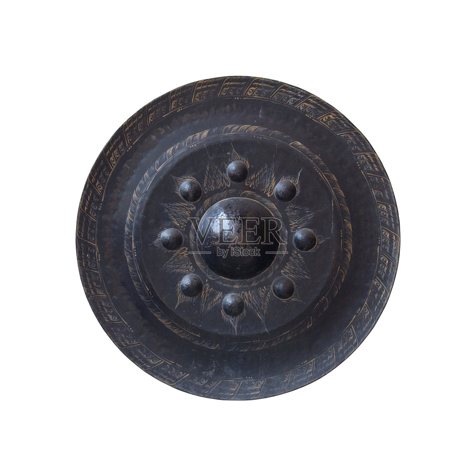 泰国传统的古董锣孤立在白色背景与裁剪路径照片摄影图片