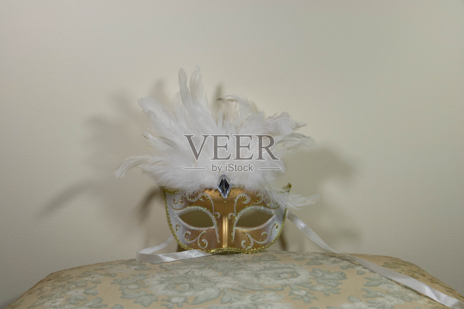 半狼金色和白色羽毛，洛可可风格的狂欢节照片摄影图片