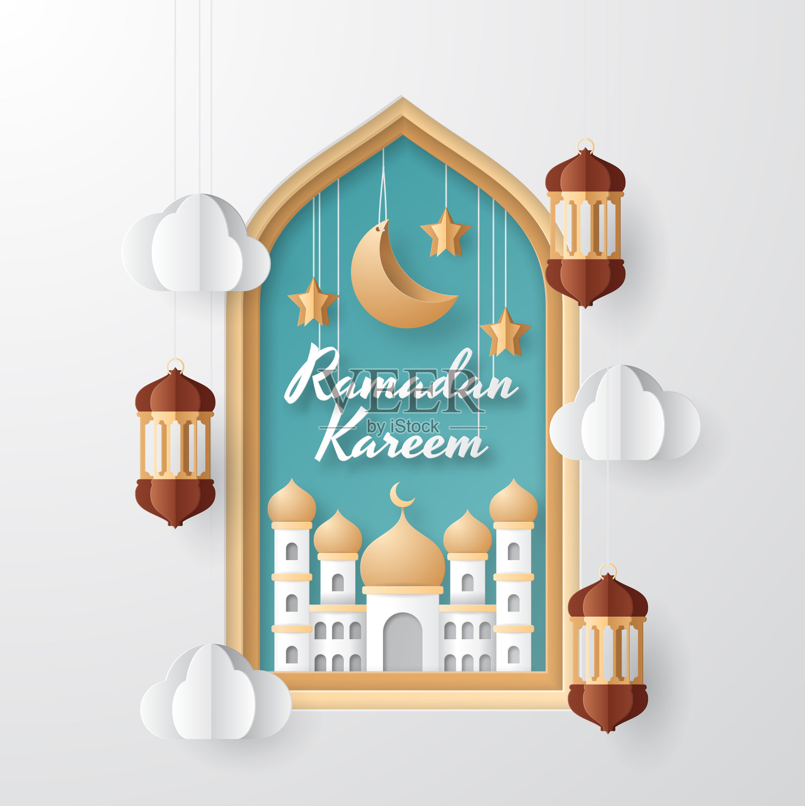 斋月kareem背景插图。剪纸。插画图片素材