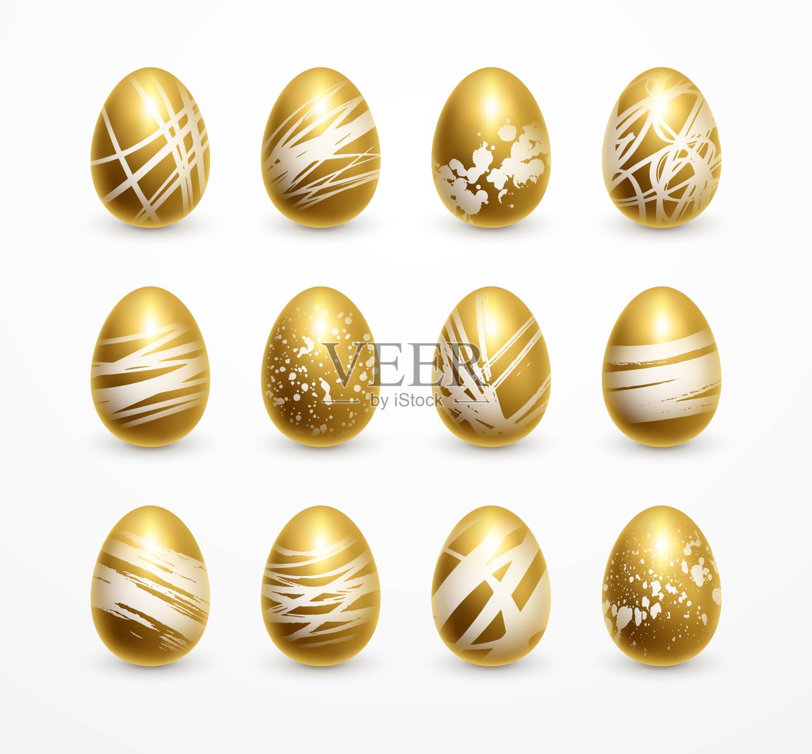 复活节快乐现实金闪闪装饰蛋集。矢量插图EPS10插画图片素材