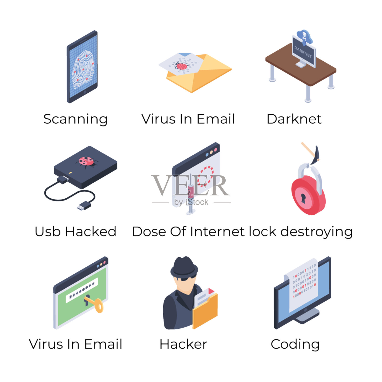 互联网安全图标集插画图片素材