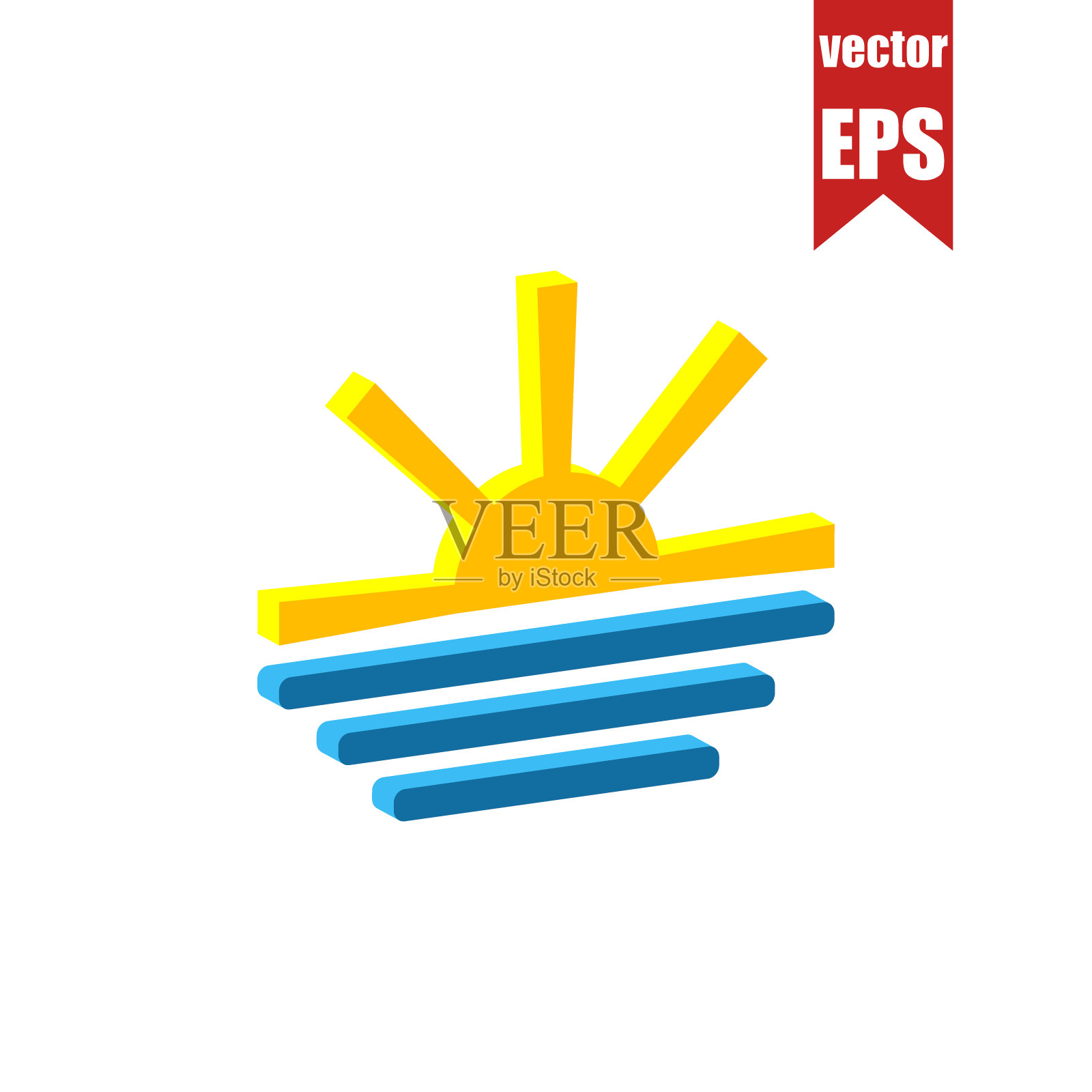 日出等距图标。矢量插图。插画图片素材