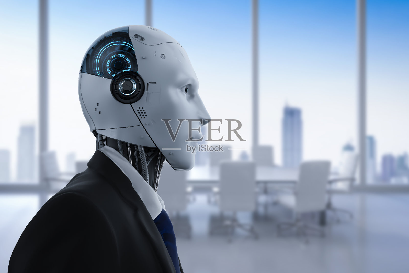 办公室里的机器人商人照片摄影图片