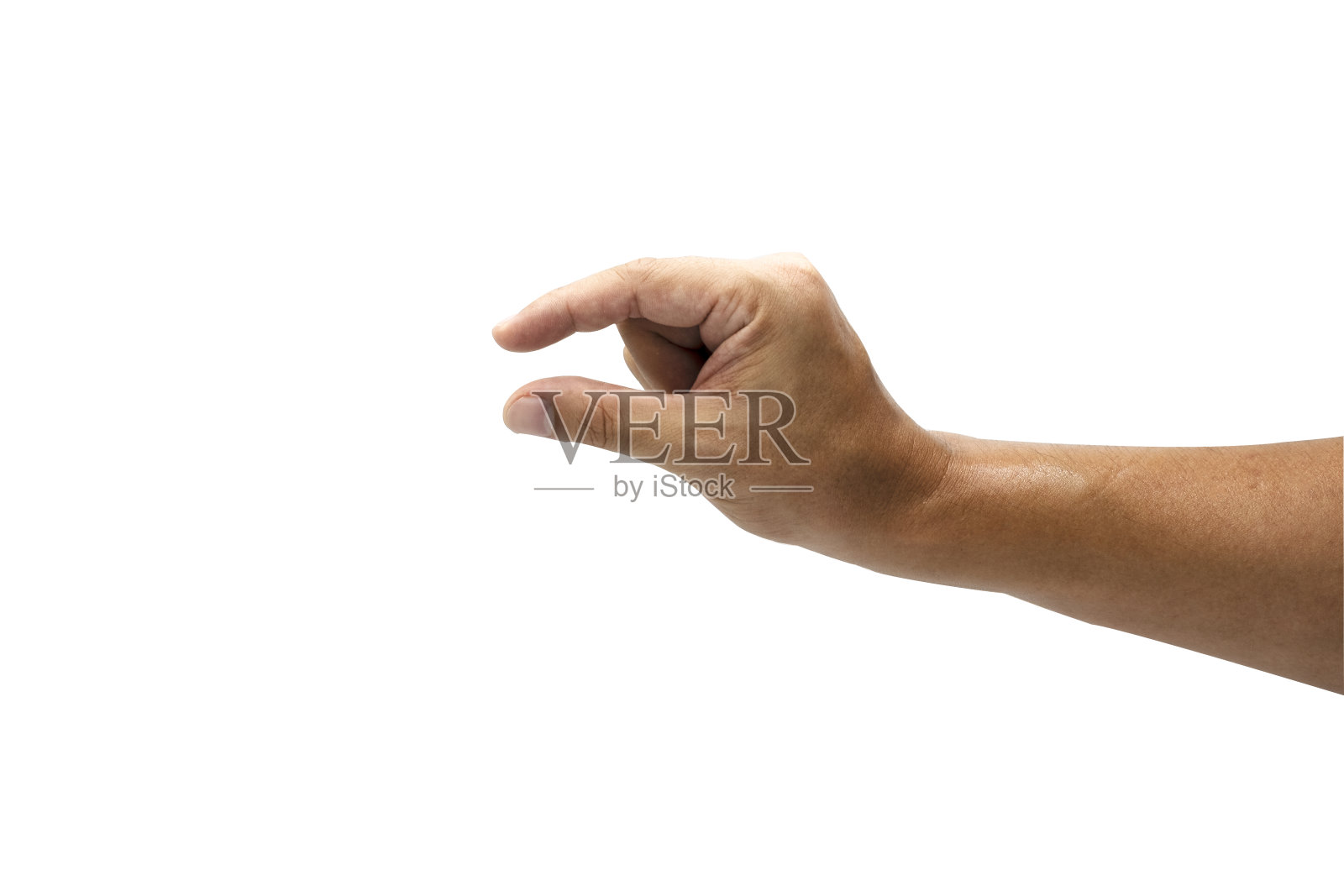 人手的特写，用于估计数量或体积符号。孤立在白色背景与裁剪路径概念。图像。照片摄影图片