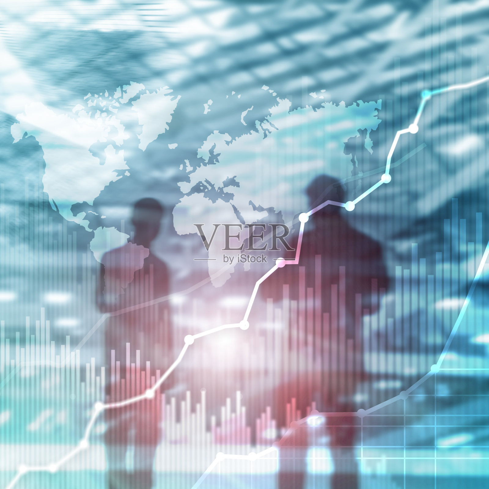 业务抽象背景双曝图、图表和图表。全球地图和。全球商业和金融贸易的概念。照片摄影图片