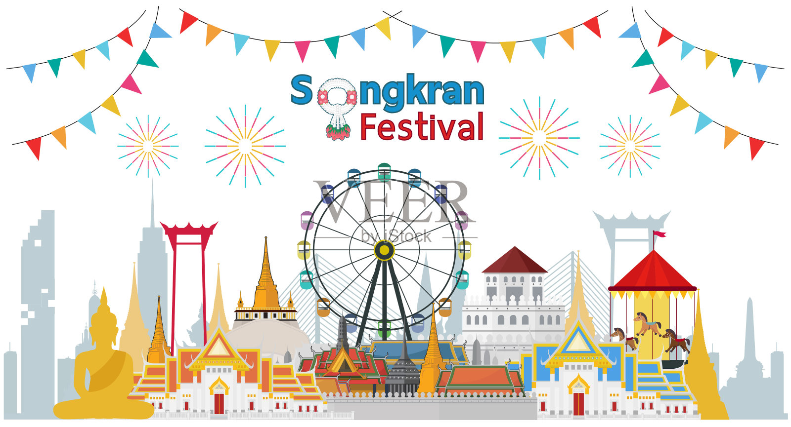 2019泰国泼水节，矢量模板插画图片素材