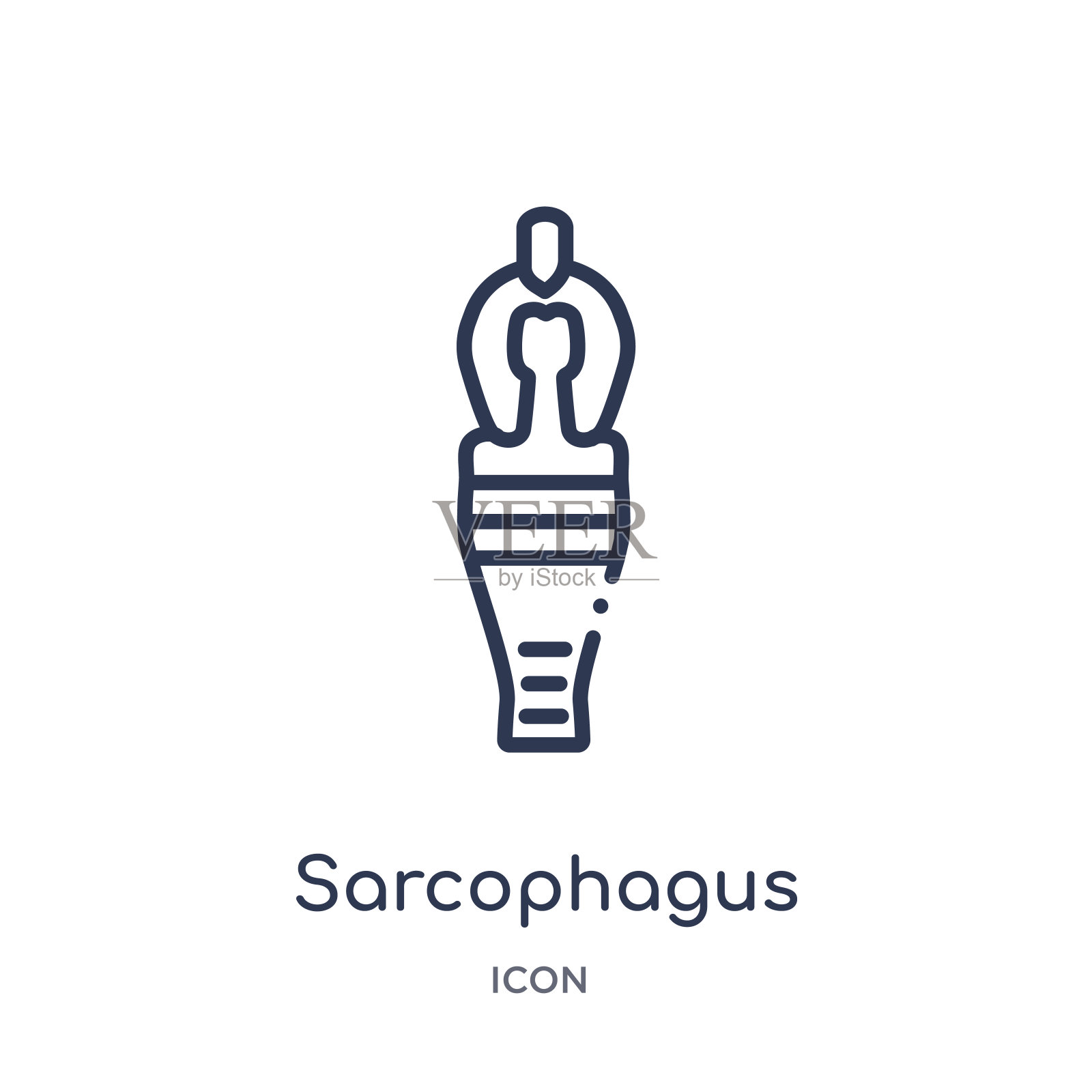 从博物馆轮廓收藏石棺图标。细线石棺图标孤立在白色背景。插画图片素材