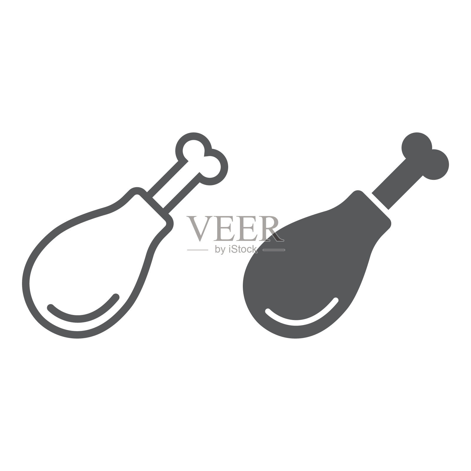 鸡腿线和字形图标，食品和家禽，火鸡腿标志，矢量图形，白色背景上的线性图案。图标素材