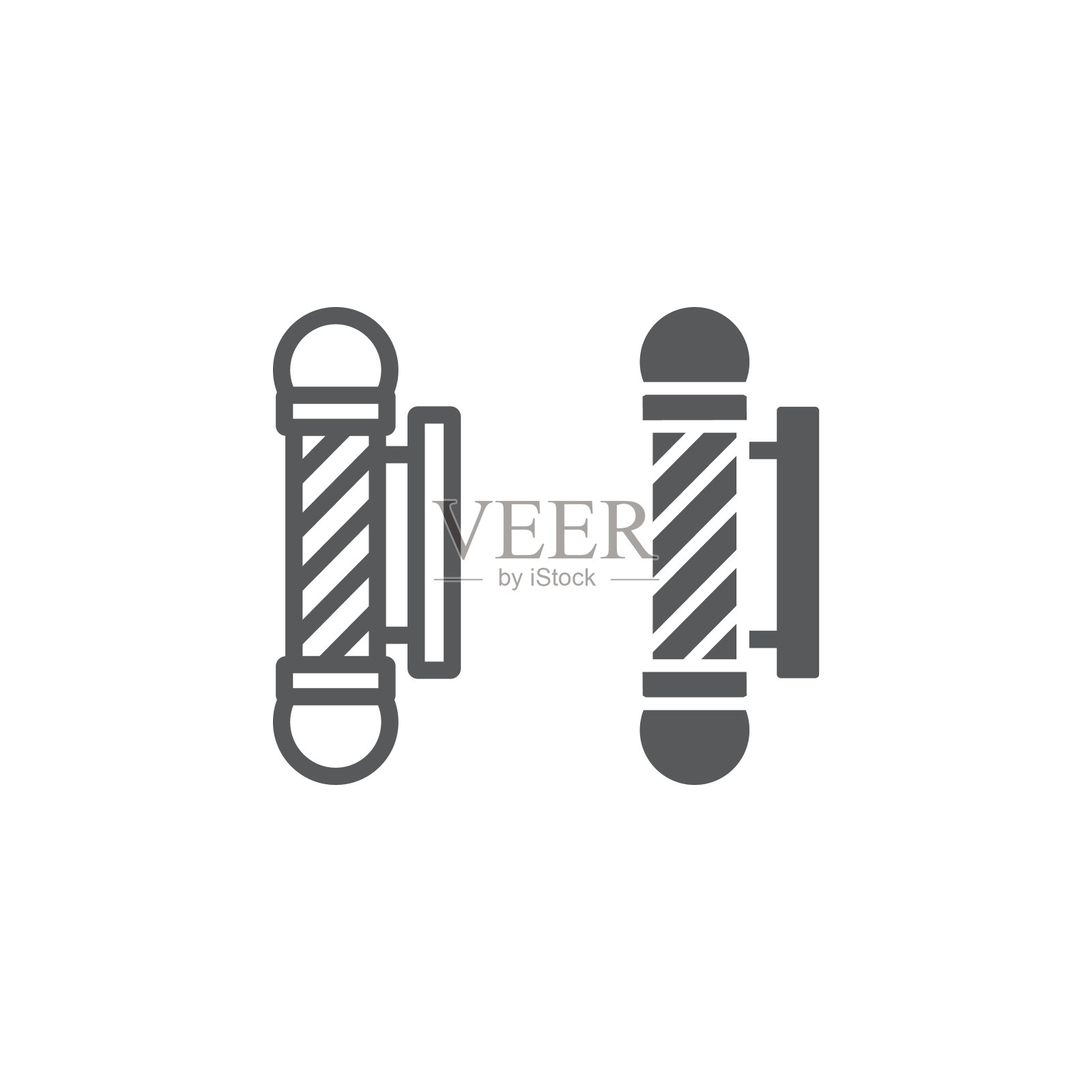 理发杆线和字形图标，沙龙和标志，理发店标志，矢量图形，白色背景上的线性图案。图标素材