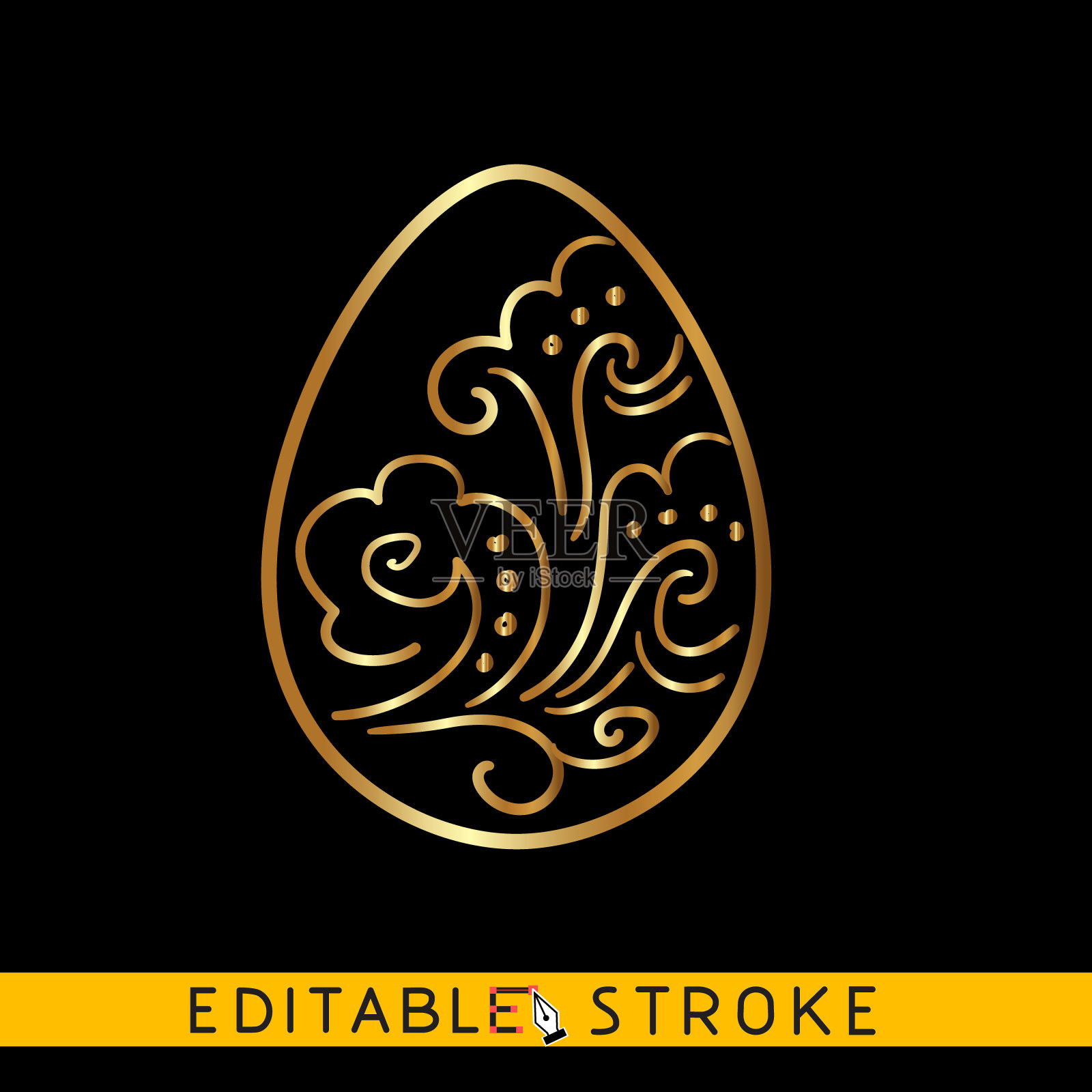 黑色背景上的金蛋图标。复活节快乐，象征财富和财富。容易改变矢量与编辑笔画。插画图片素材