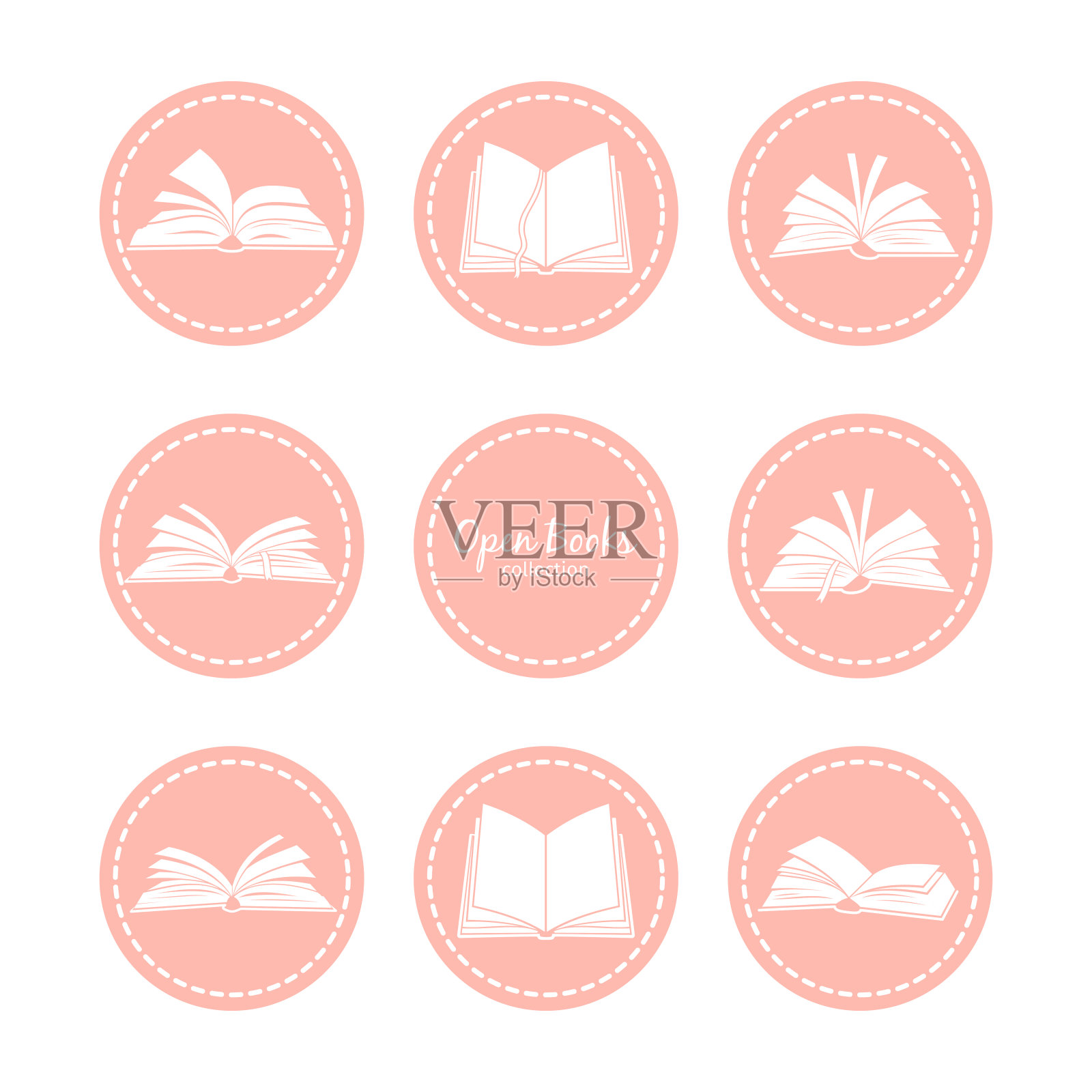 打开书本的复古图标。读取矢量图标集插画图片素材