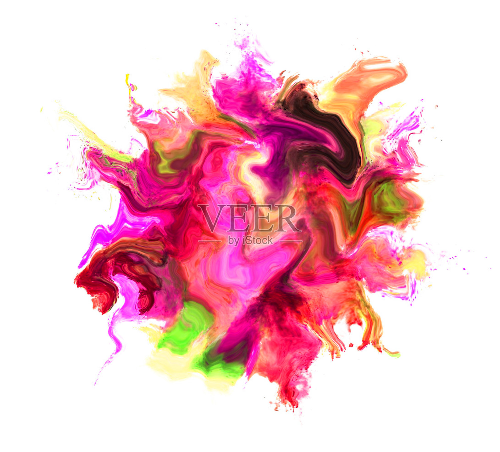 粉末爆炸的粉红色,黄色和绿色白色框架上灰尘。印度胡里节的网络横幅。卡片，海报，传单，网页文章，运动墨水。插画图片素材