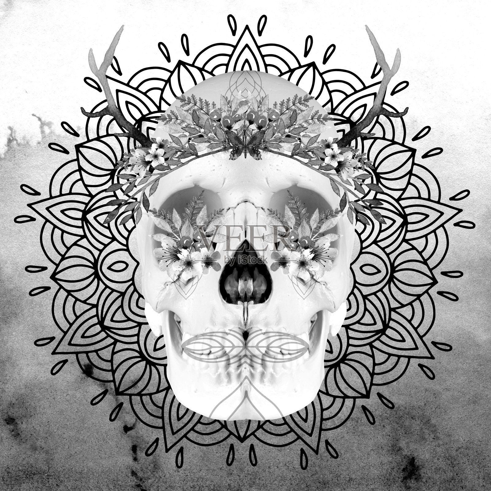 花糖骷髅配曼荼罗照片摄影图片