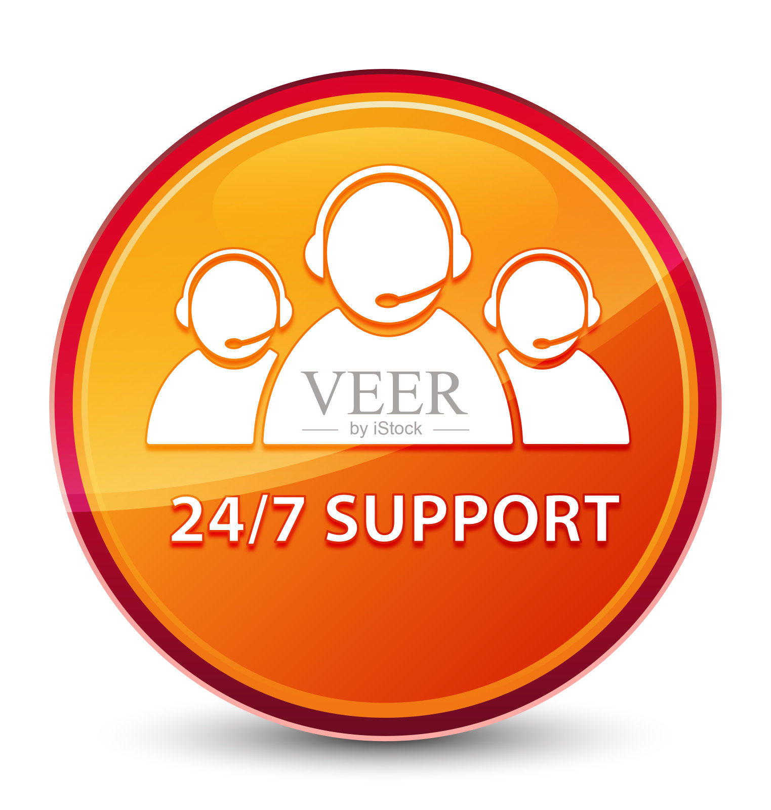 24/7支持(客户服务团队图标)特殊的玻璃橙色圆形按钮设计元素图片