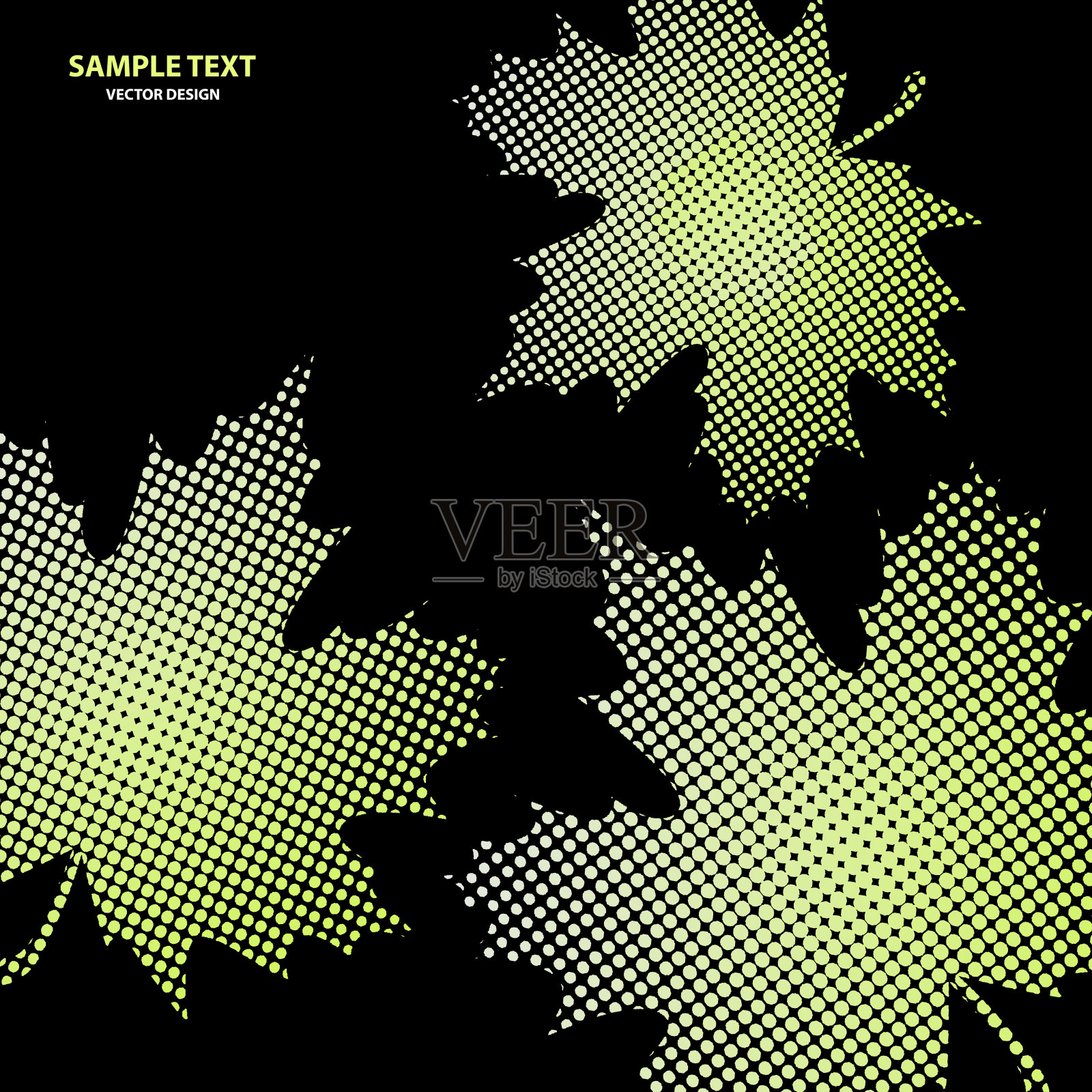 明亮的枫叶从小半色调的圆圈在黑色的背景。插画图片素材