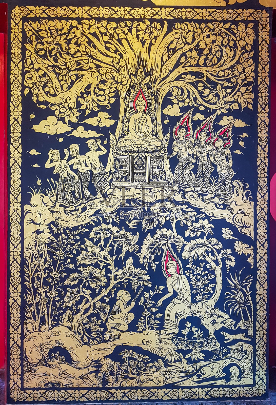 寺庙里的壁画插画图片素材