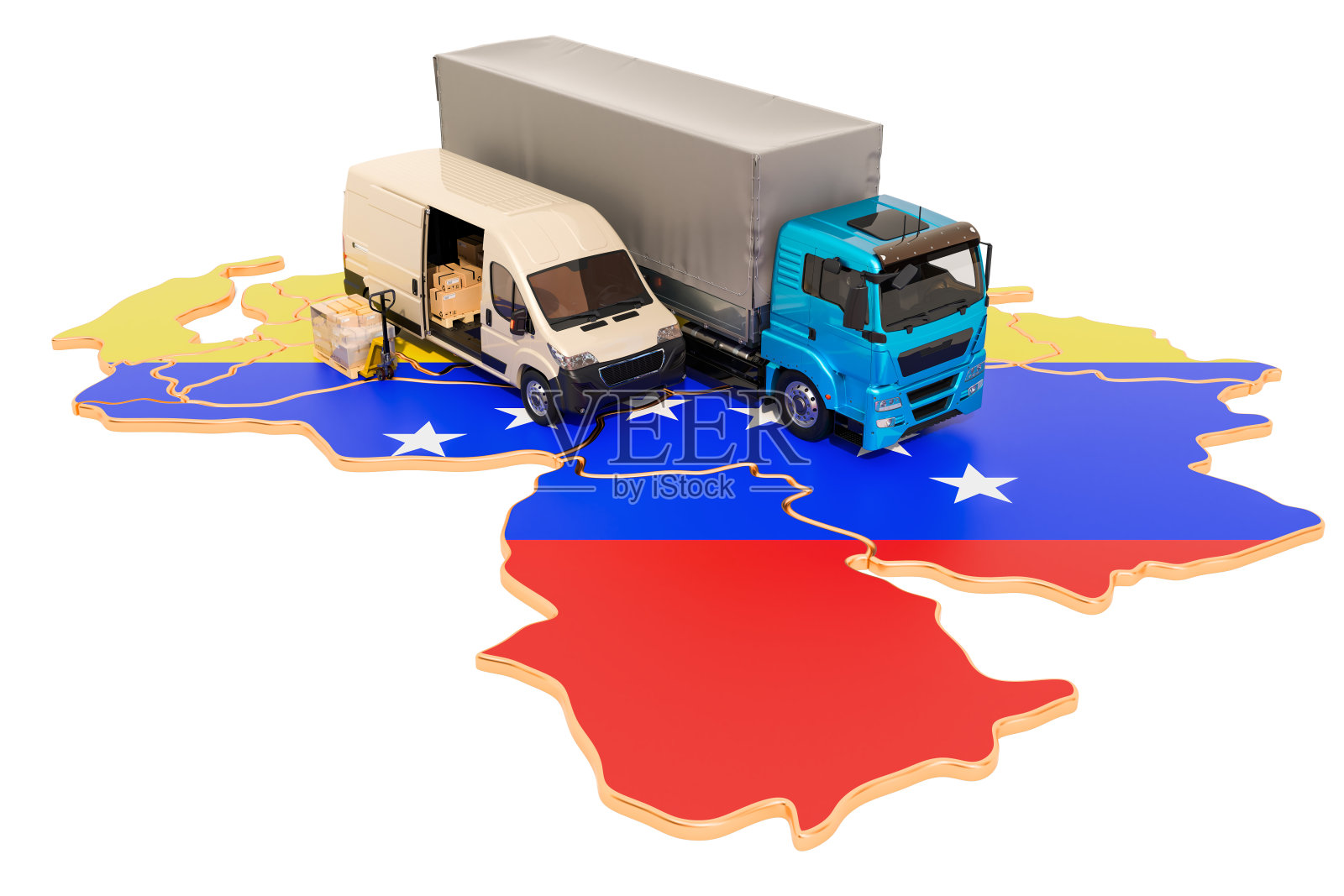 在委内瑞拉的运输和交付，3D渲染孤立的白色背景照片摄影图片