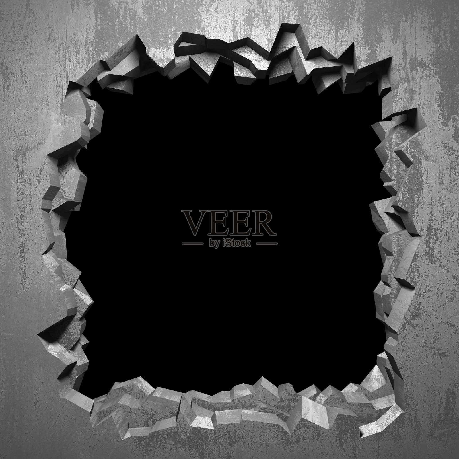 混凝土墙上有一个黑色的裂缝和破洞照片摄影图片