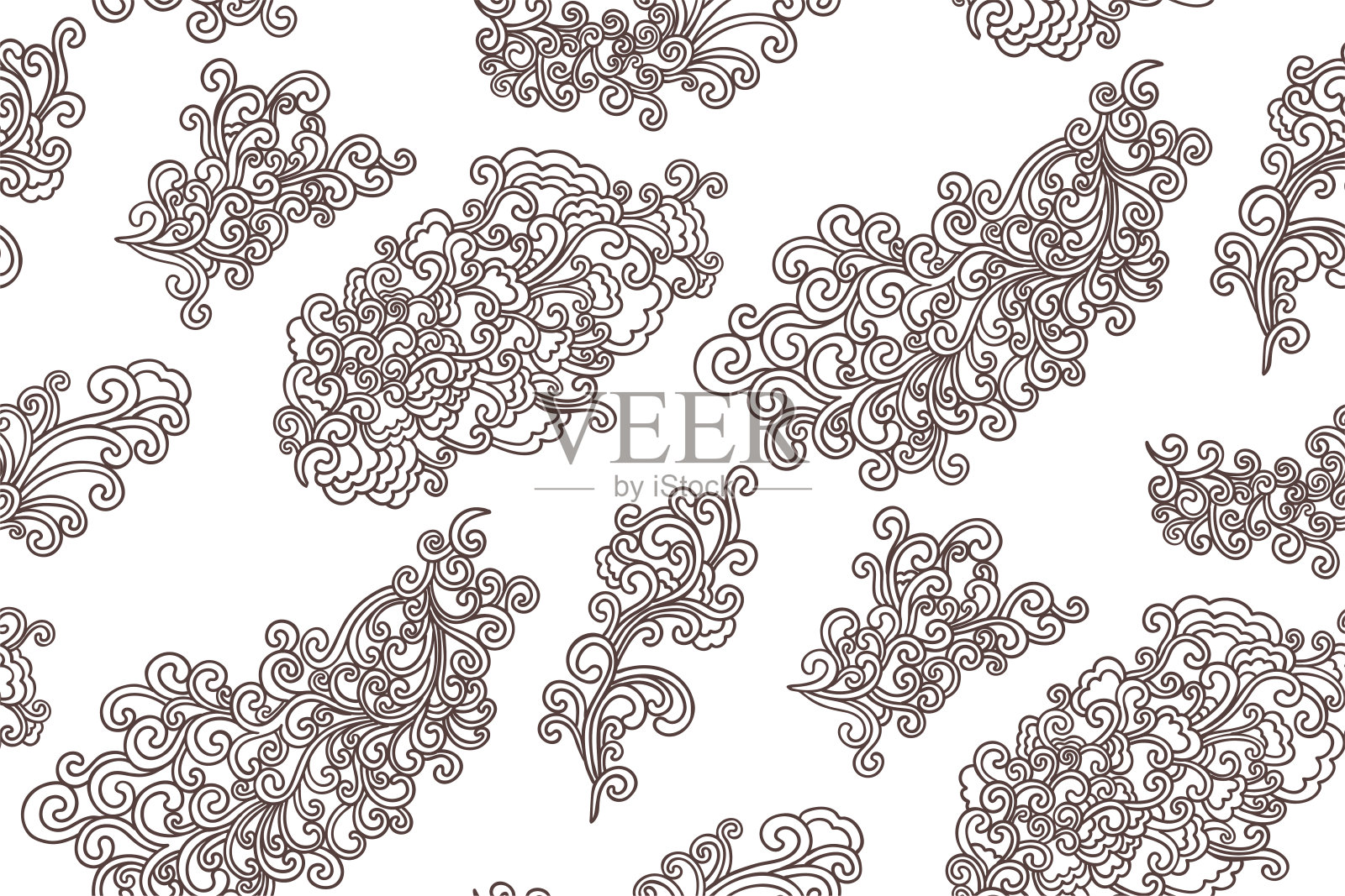 抽象无缝背景图案与漩涡。矢量插图手绘。布样，包装纸。插画图片素材