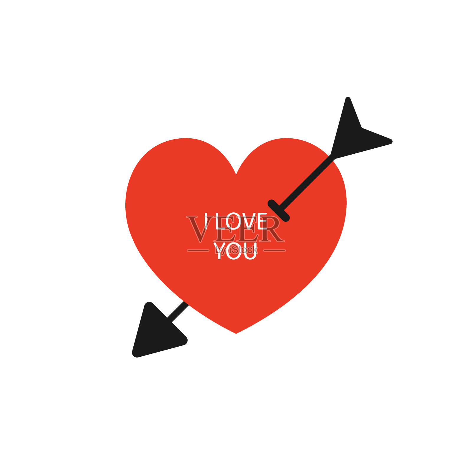 红色的心与箭头和文字，我爱你，在平面设计插画图片素材