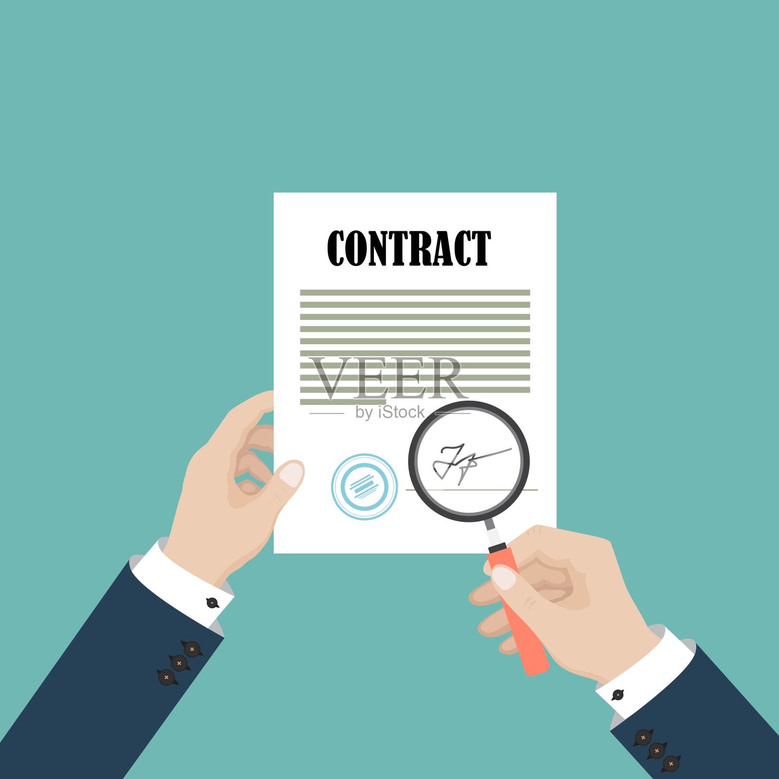 商人签署合同。前视图。矢量插图在平面设计插画图片素材
