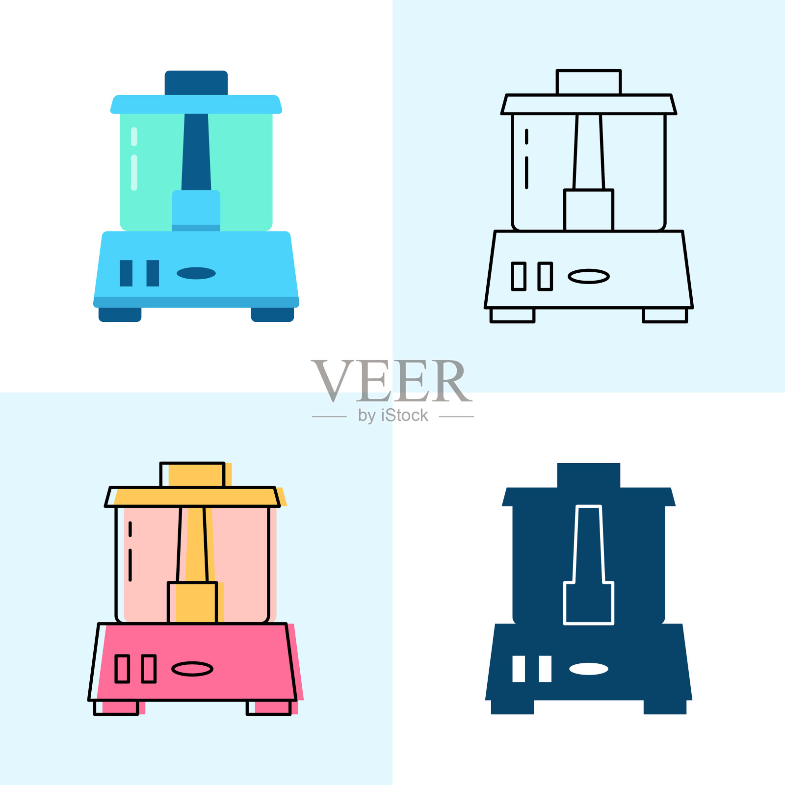 食品处理器图标设置在平面和线条样式插画图片素材