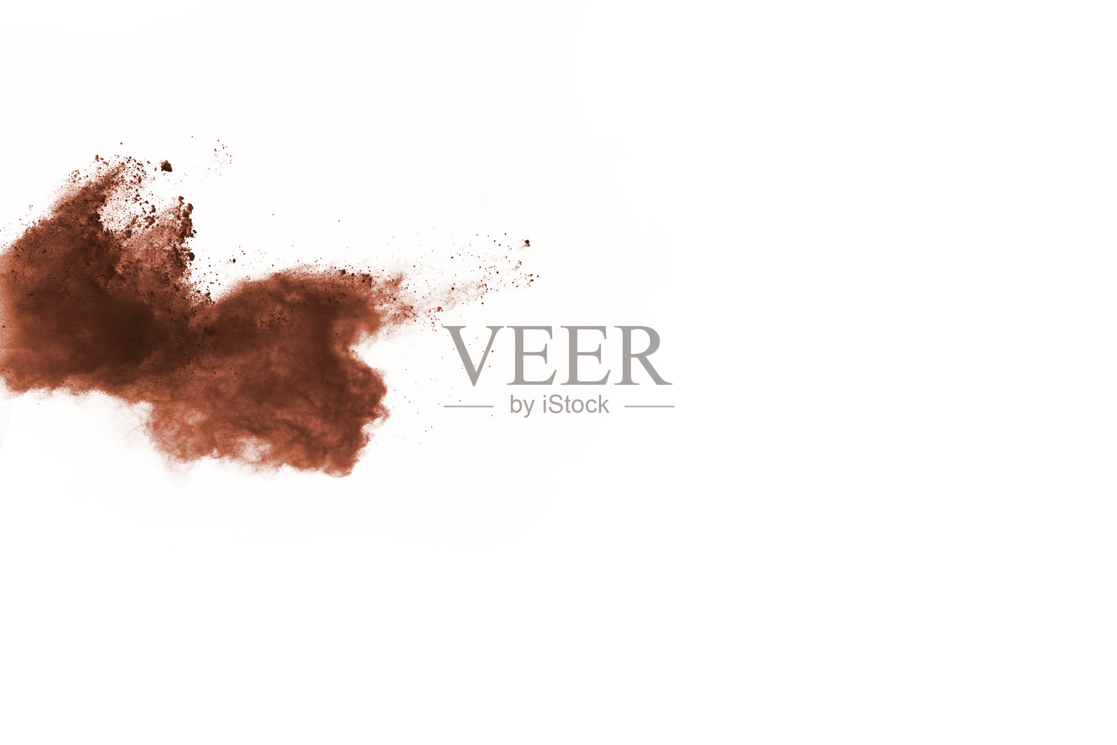 白色背景上的棕色粉末爆炸。彩色的云。色彩斑斓的粉尘爆炸。油漆胡里节。照片摄影图片