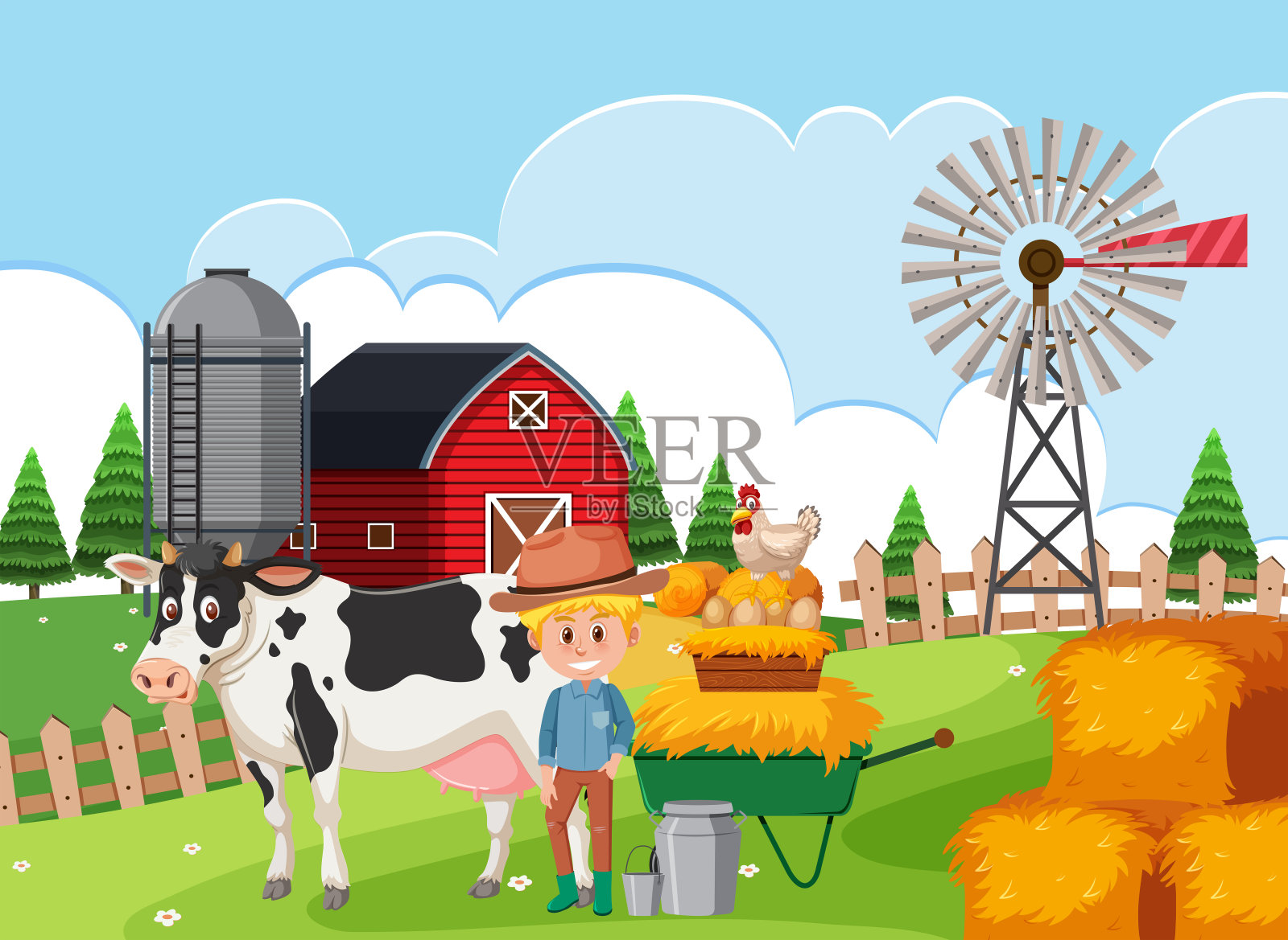 农田里的农民插画图片素材