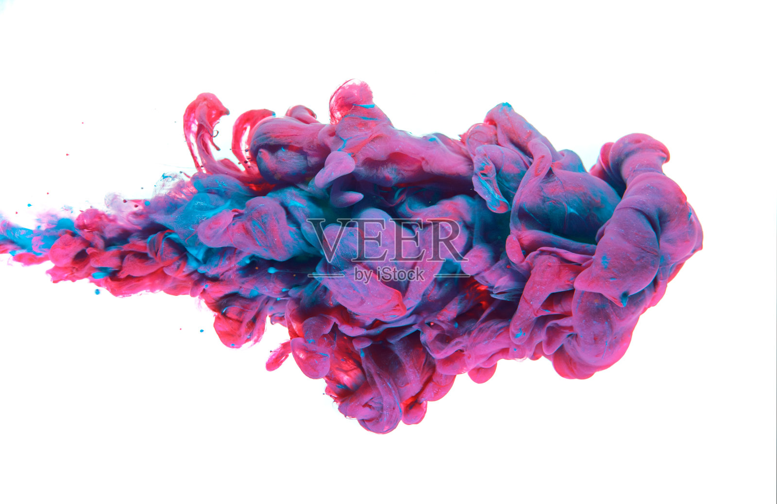 丙烯酸颜料和油墨在水中。抽象的背景帧。孤立在白色的。照片摄影图片