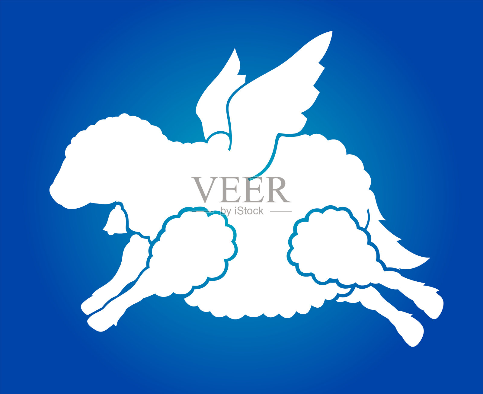 蓝色背景上的白色飞羊剪影设计元素图片