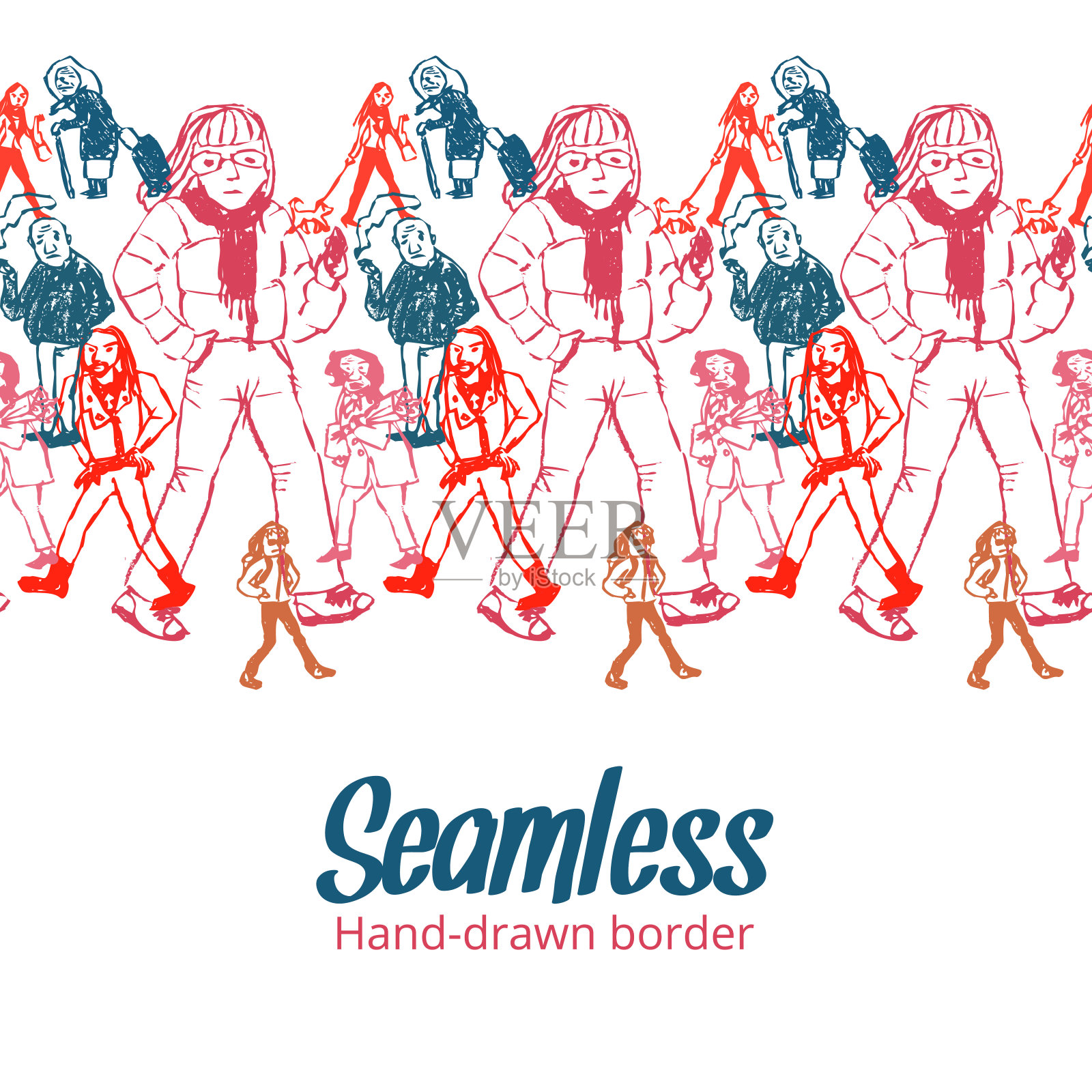 无缝边界与人在城市环境中行走插画图片素材