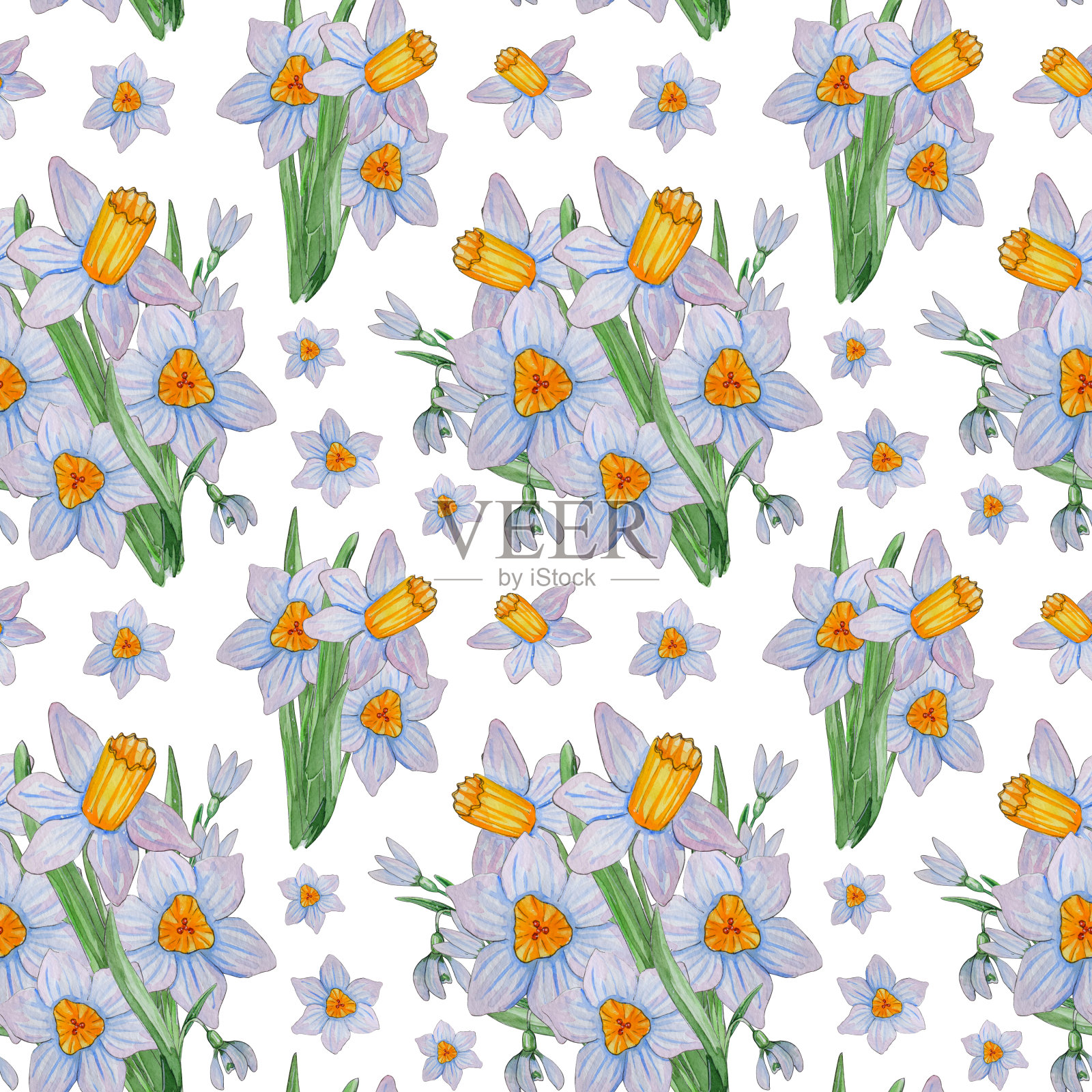 手绘水彩春花无缝图案。插画图片素材