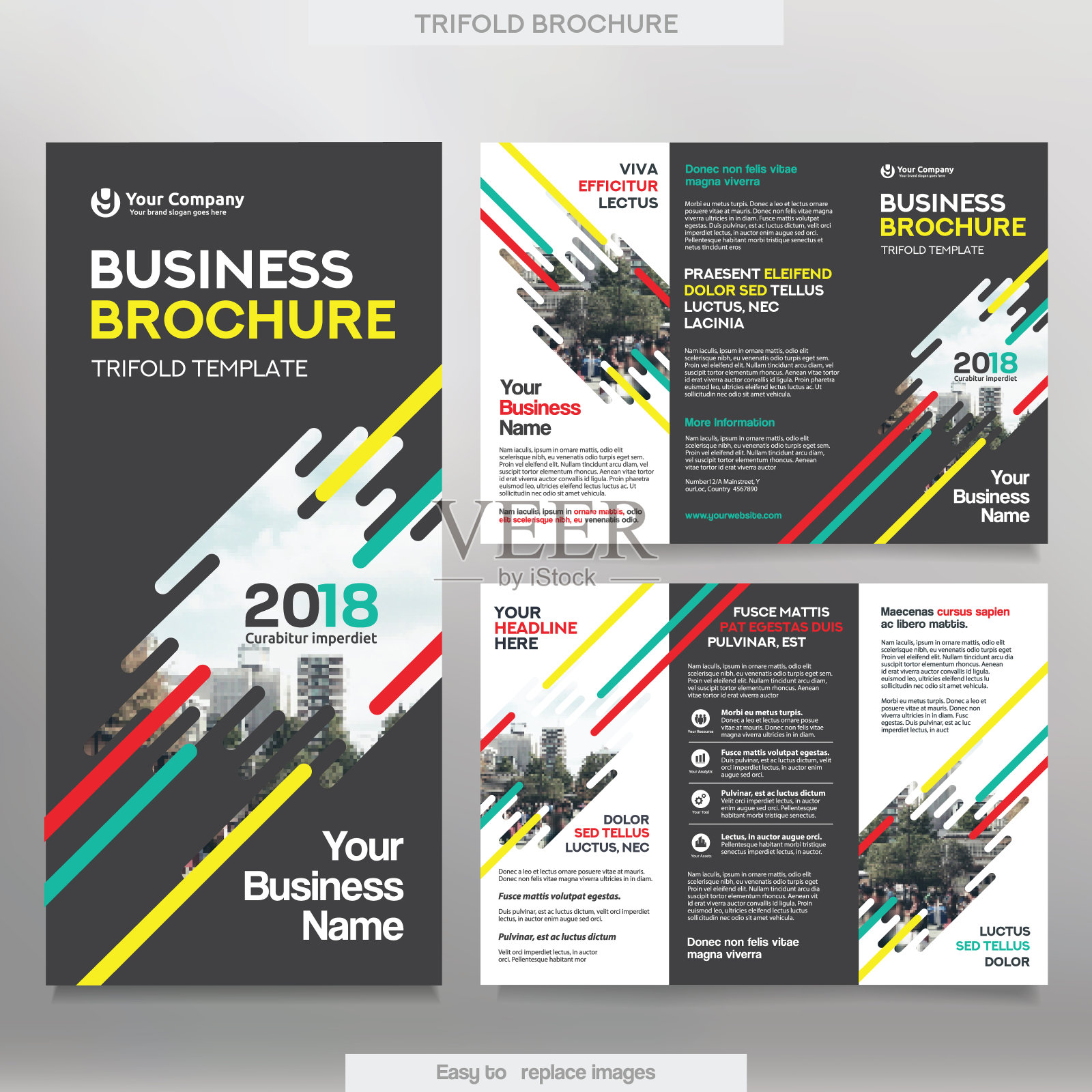 商业手册模板在三折布局。设计模板素材