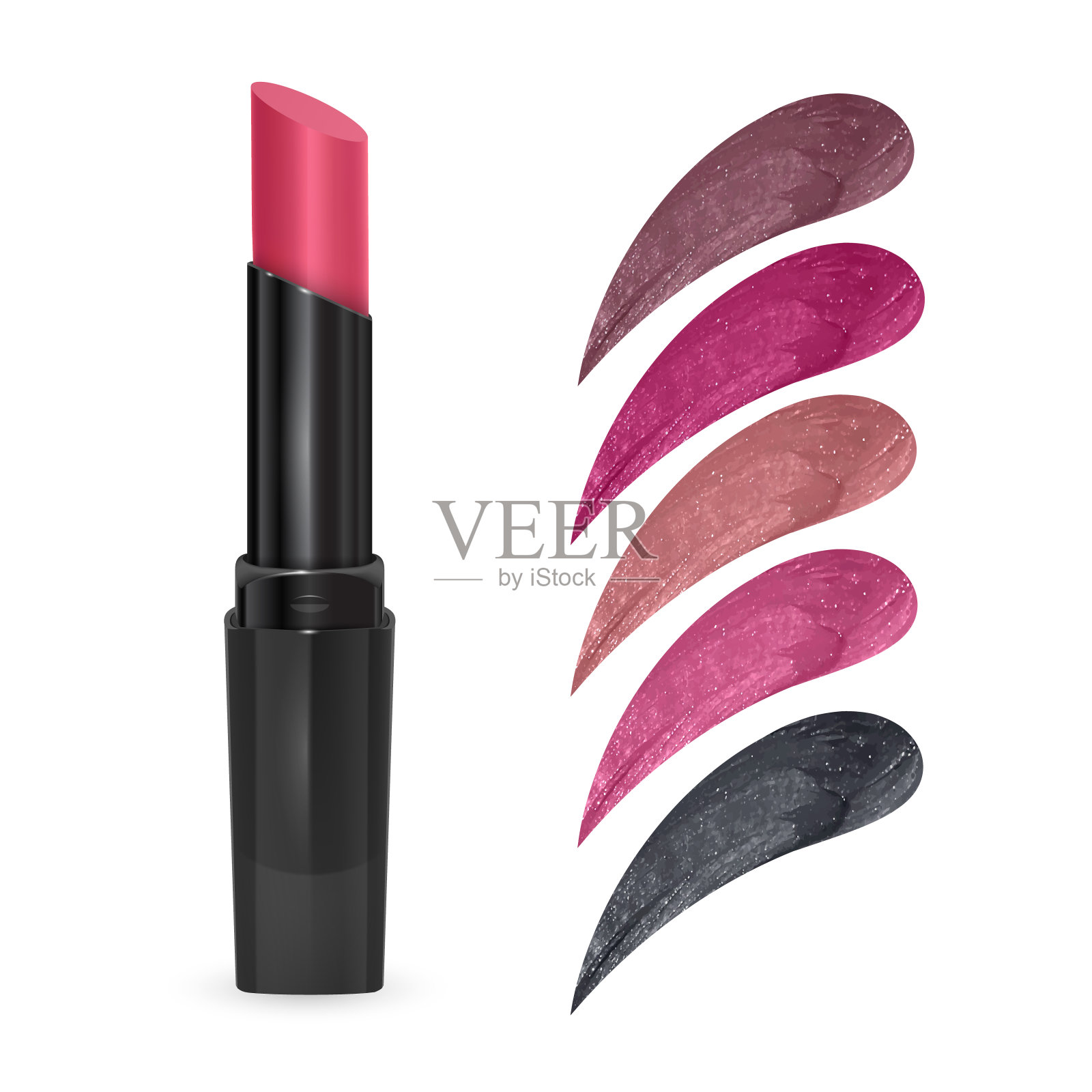 逼真的口红，收集各种颜色的口红笔触孤立在光的背景，高级化妆品。设计元素图片
